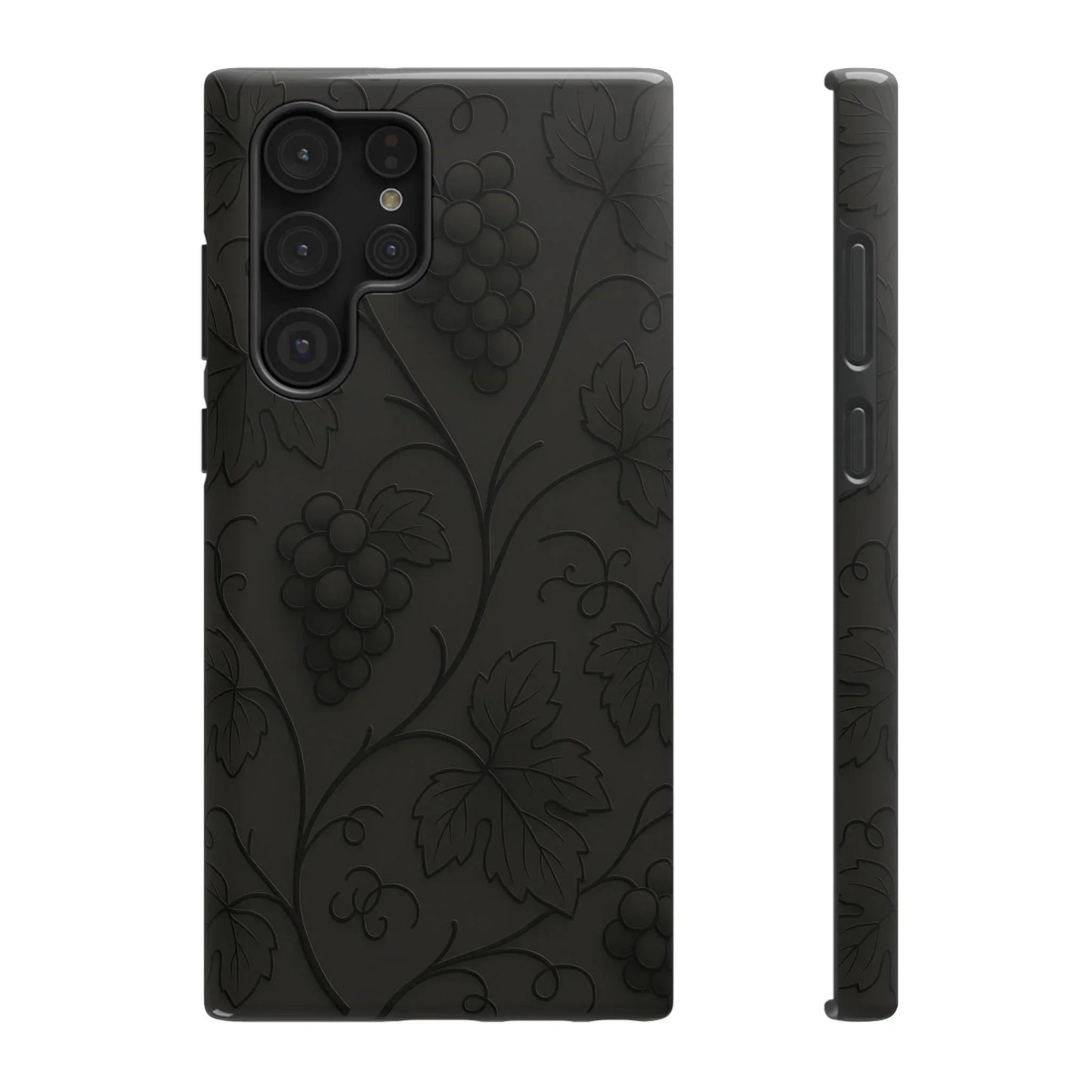 Elegant Embossed Grape Leaf Black Phone Case for iPhone and Galaxy - KarArmDesign