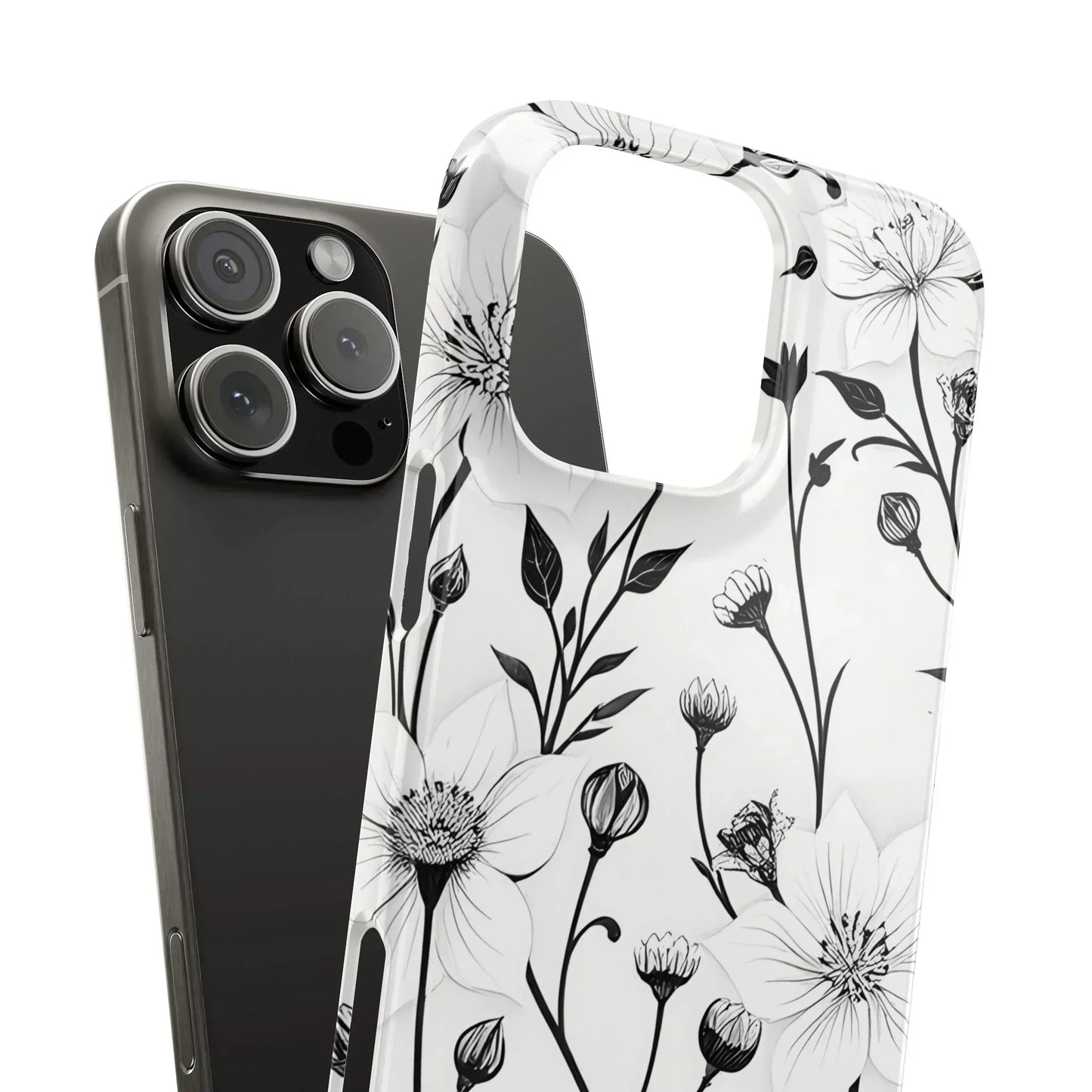 Monochrome Bloom Slim Floral Phone Case for iPhone 7-16 Models - KarArmDesign