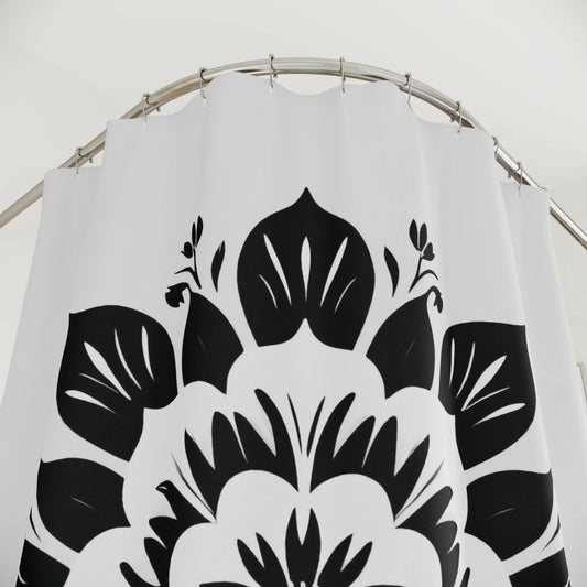 Elegant Black and White Floral Mandala Shower Curtain - KarArmDesign