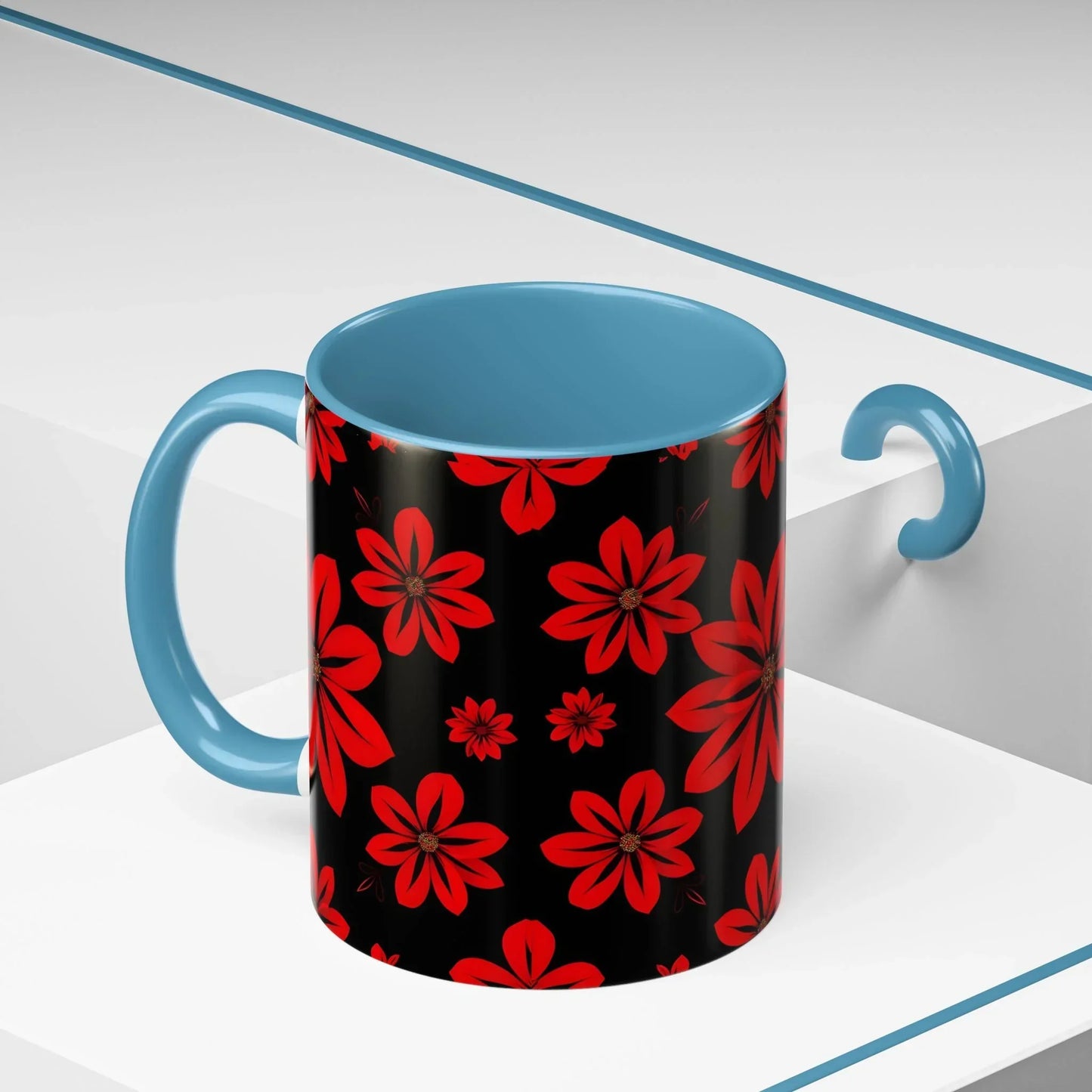 Accent Red Floral Coffee Mug – 11oz & 15oz - KarArmDesign