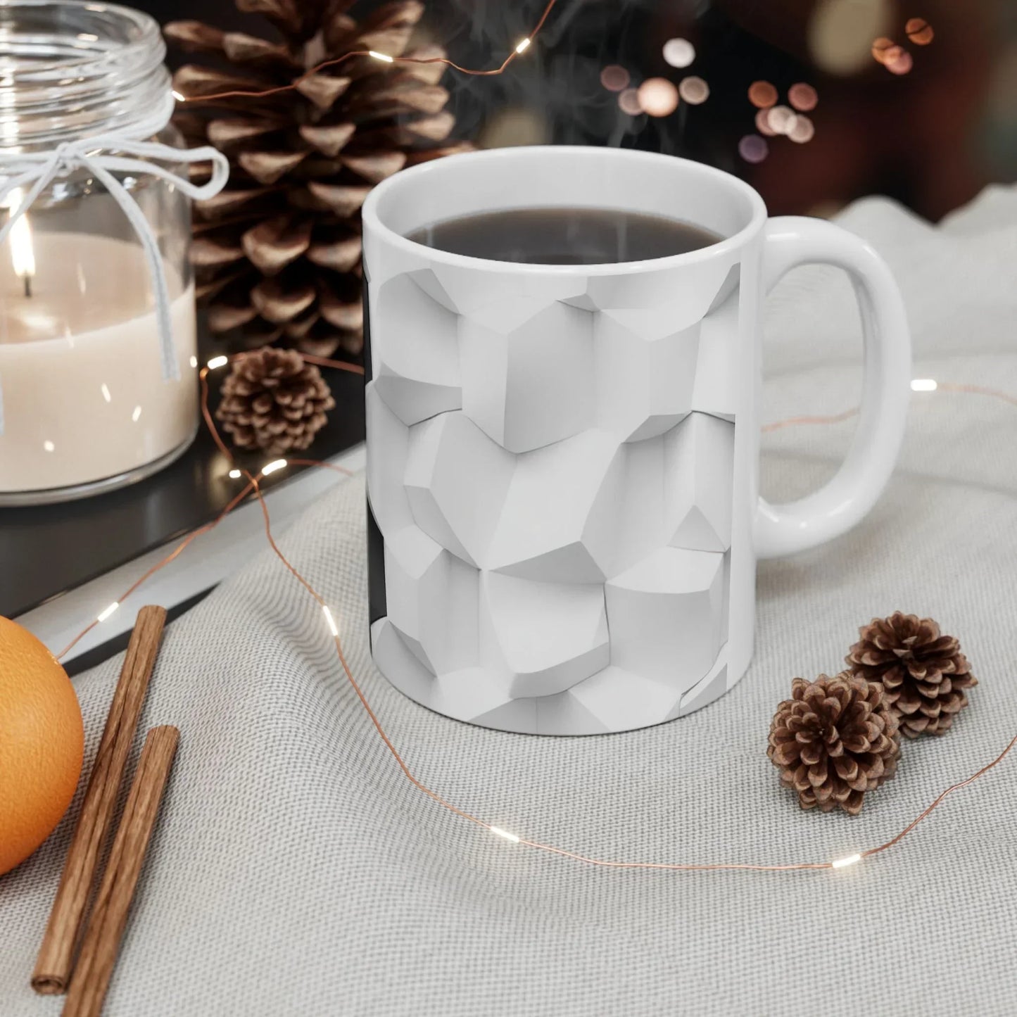 Stylish Black & White Faceted Design Ceramic Mug - 11oz - KarArmDesign