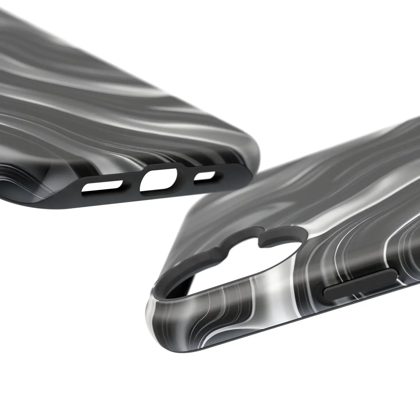 Wavy Illusion Black & Silver MagSafe® Tough Phone Case - KarArmDesign