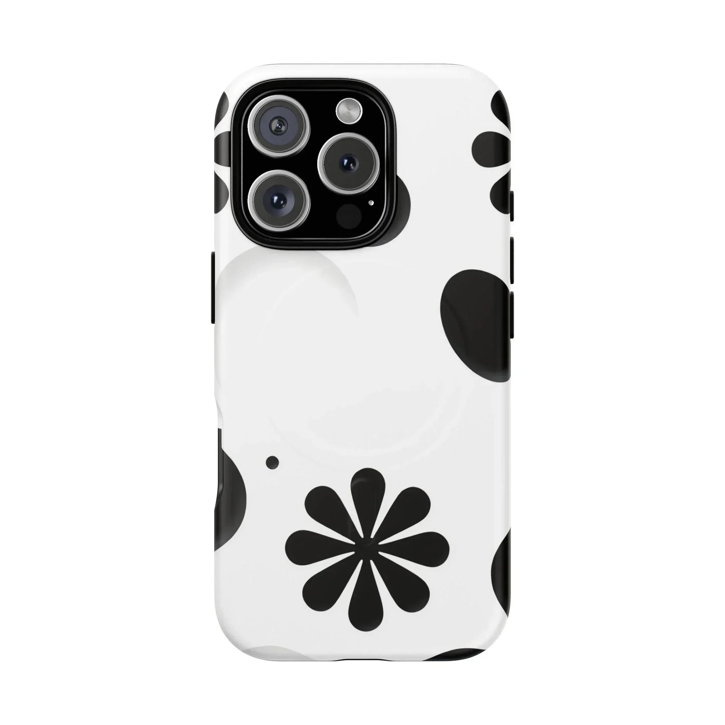 Elegant Black Floral Magnetic Phone Case for iPhone 14-16 Models - KarArmDesign