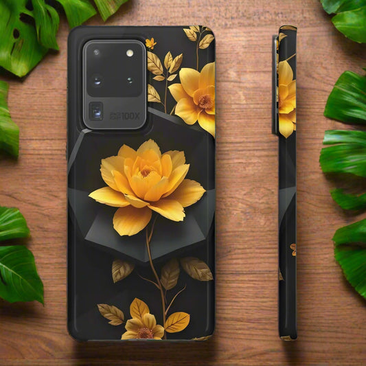 Yellow Floral Phone Case for iPhone 7-16 and Samsung Galaxy S10-S24 Models - KarArmDesign