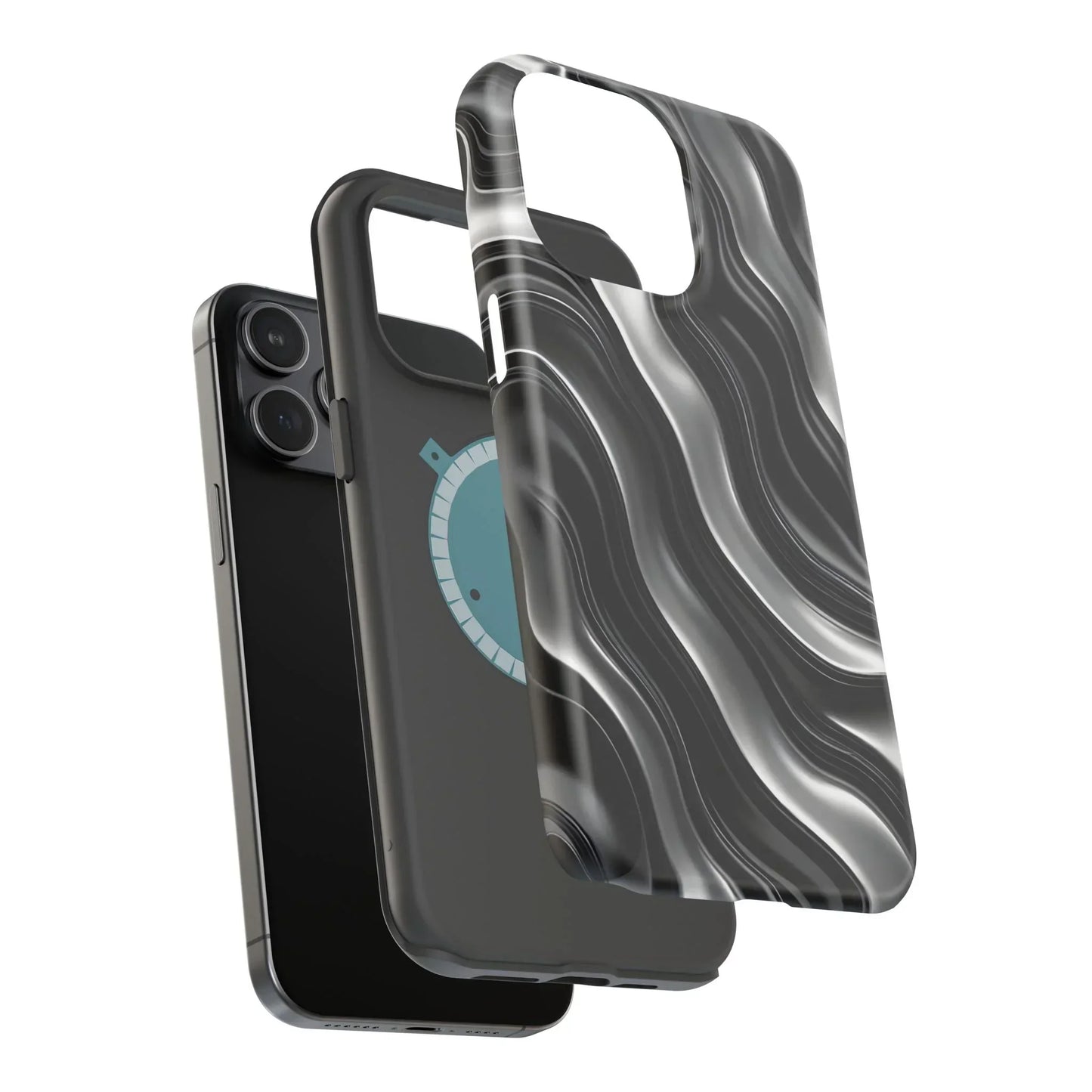 Wavy Illusion Black & Silver MagSafe® Tough Phone Case - KarArmDesign
