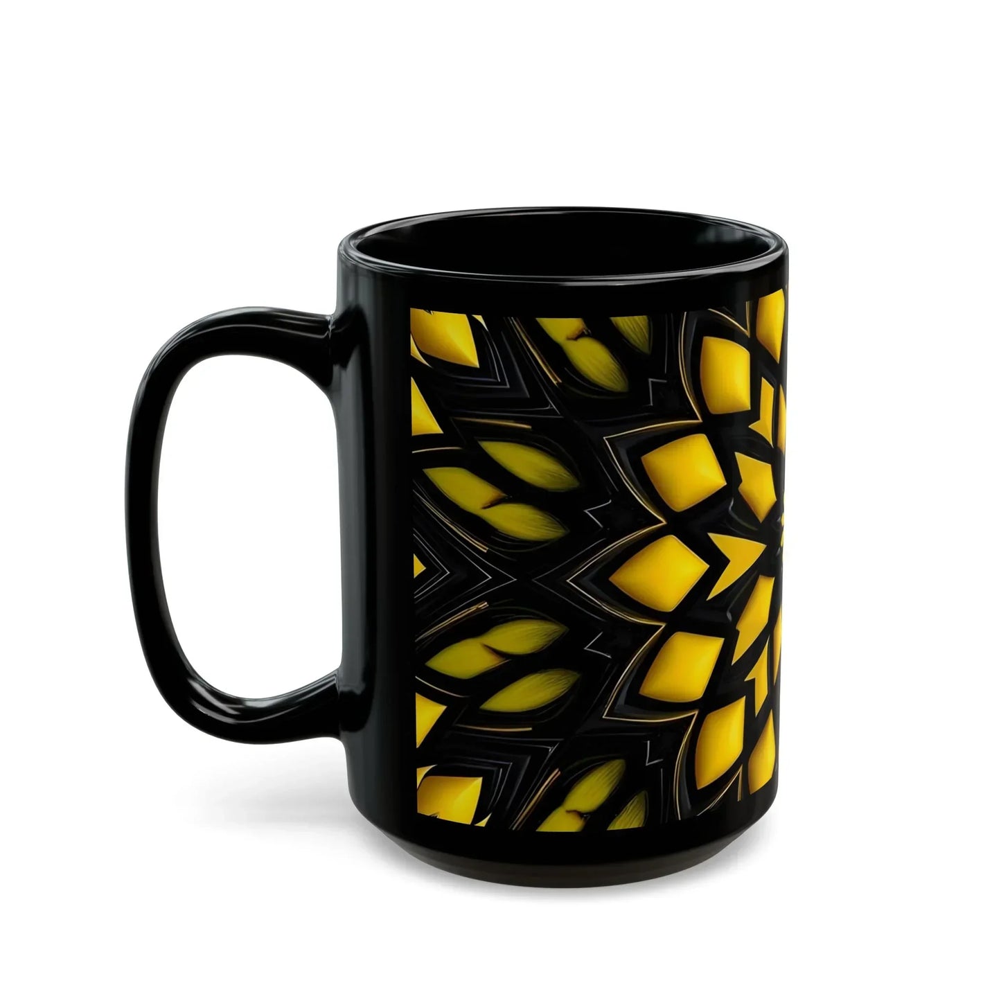 Bold Black & Yellow Geometric Modern Ceramic Mug – 15oz - KarArmDesign