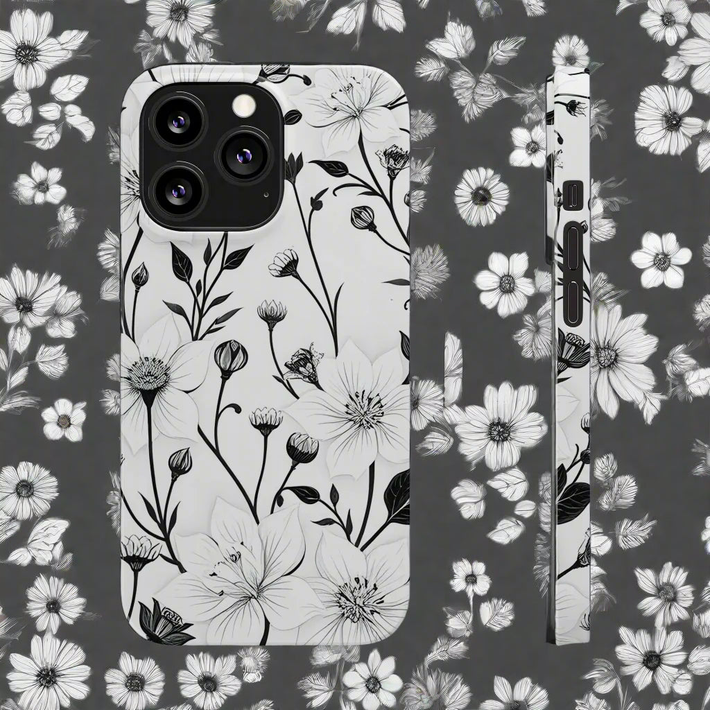 Monochrome Bloom Slim Floral Phone Case for iPhone 7-16 Models - KarArmDesign