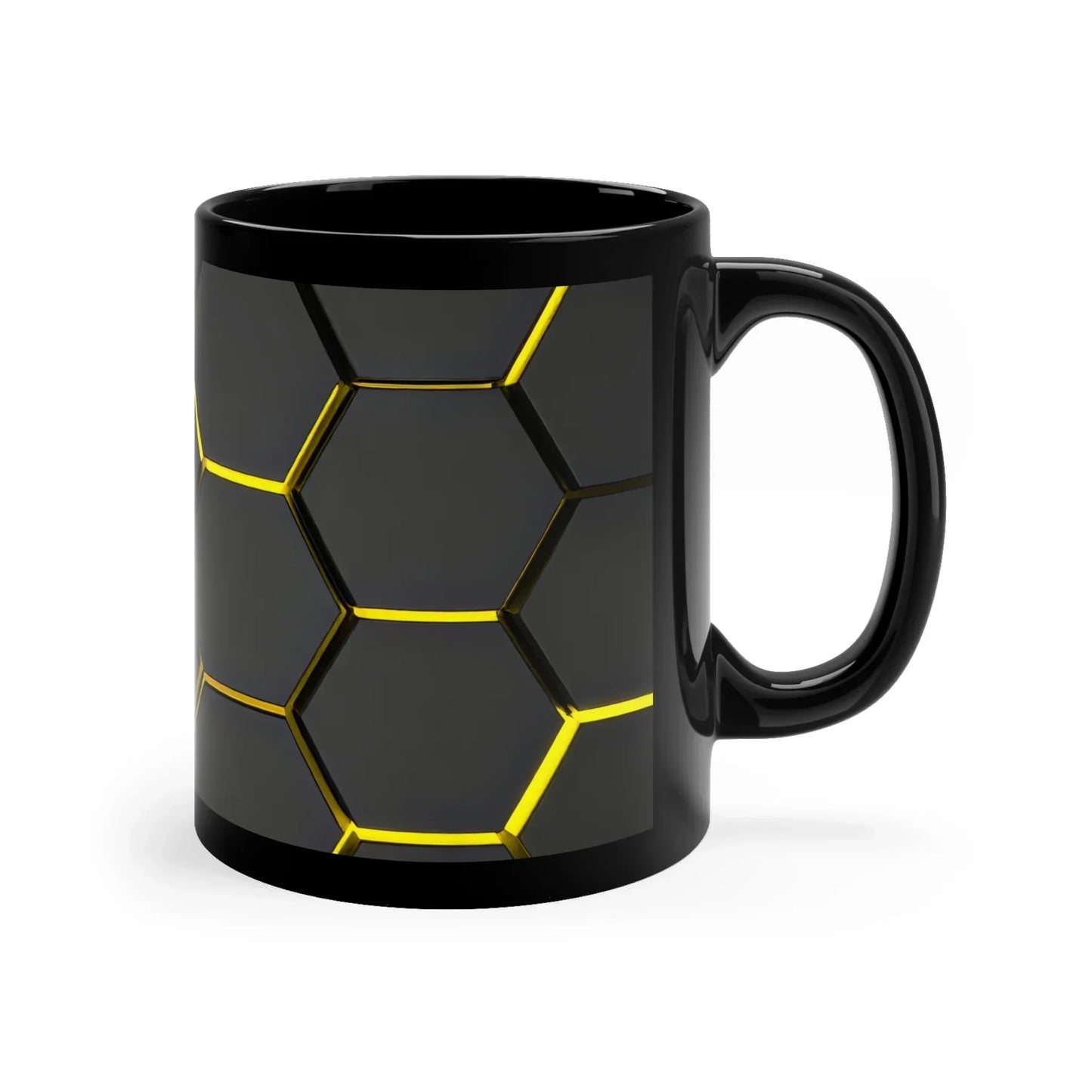 Black & Yellow Hexagonal Grid Mug – 11oz Ceramic - KarArmDesign