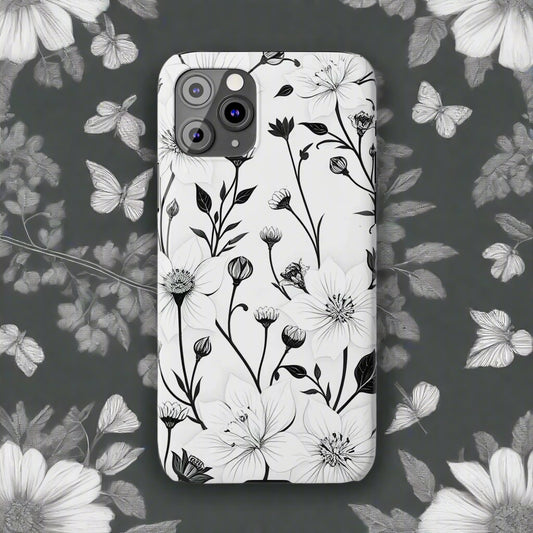 Monochrome Bloom Slim Floral Phone Case for iPhone 7-16 Models - KarArmDesign