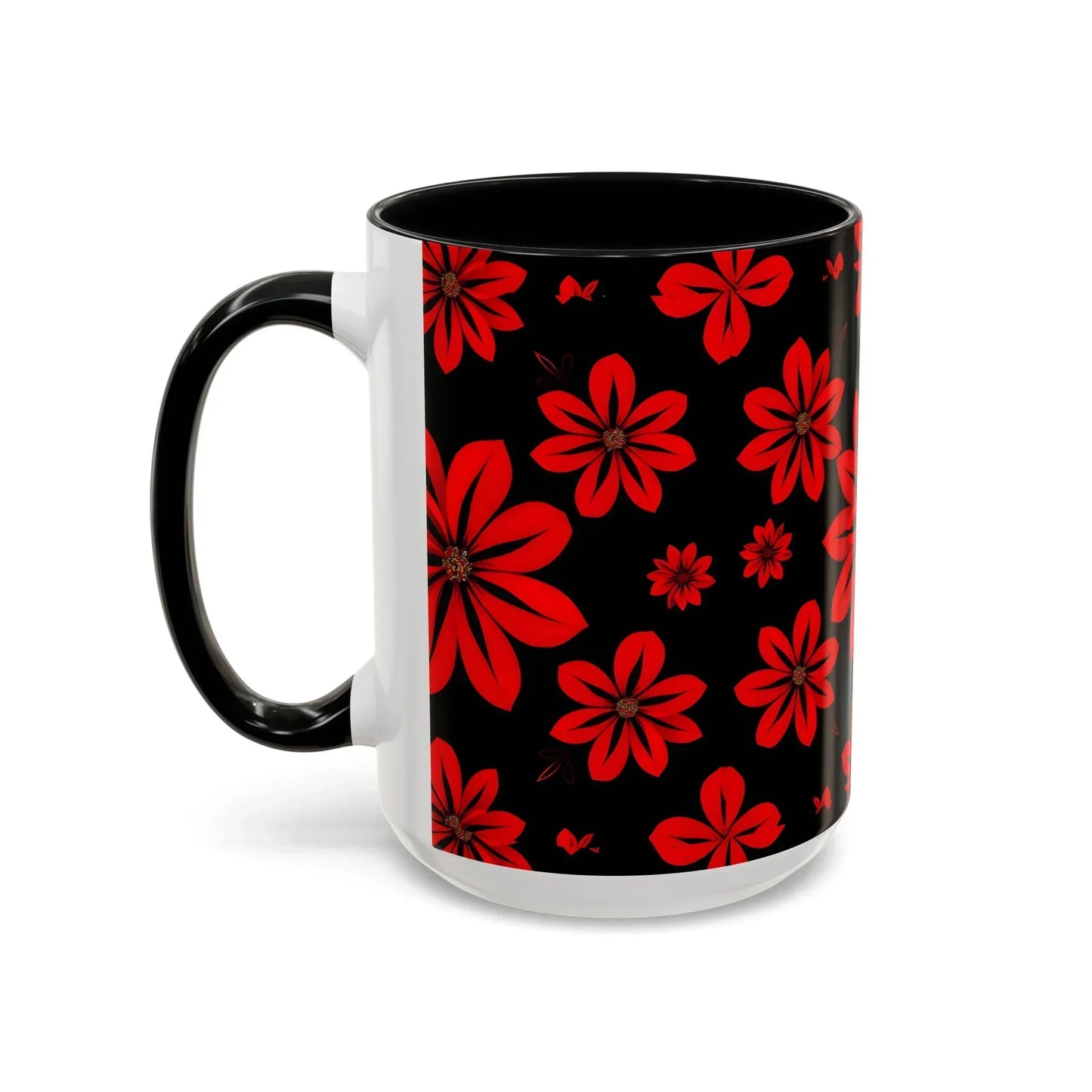 Accent Red Floral Coffee Mug – 11oz & 15oz - KarArmDesign