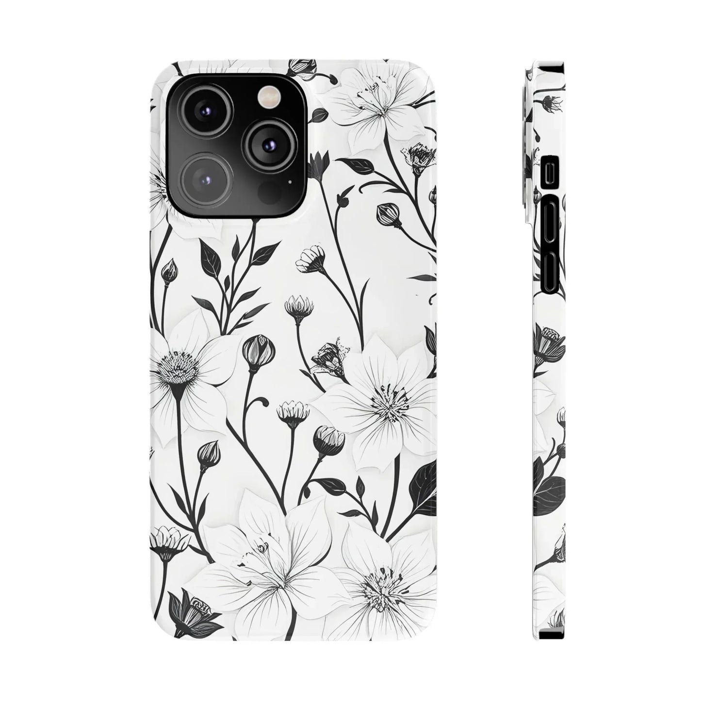 Monochrome Bloom Slim Floral Phone Case for iPhone 7-16 Models - KarArmDesign