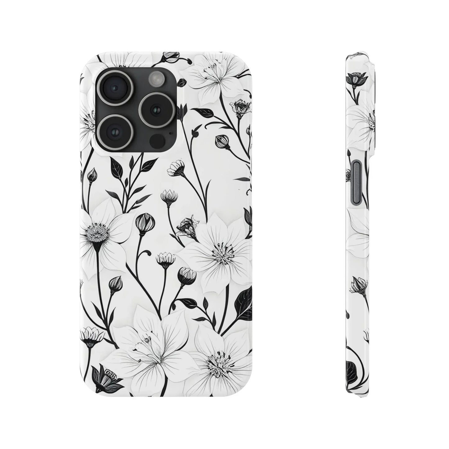Monochrome Bloom Slim Floral Phone Case for iPhone 7-16 Models - KarArmDesign