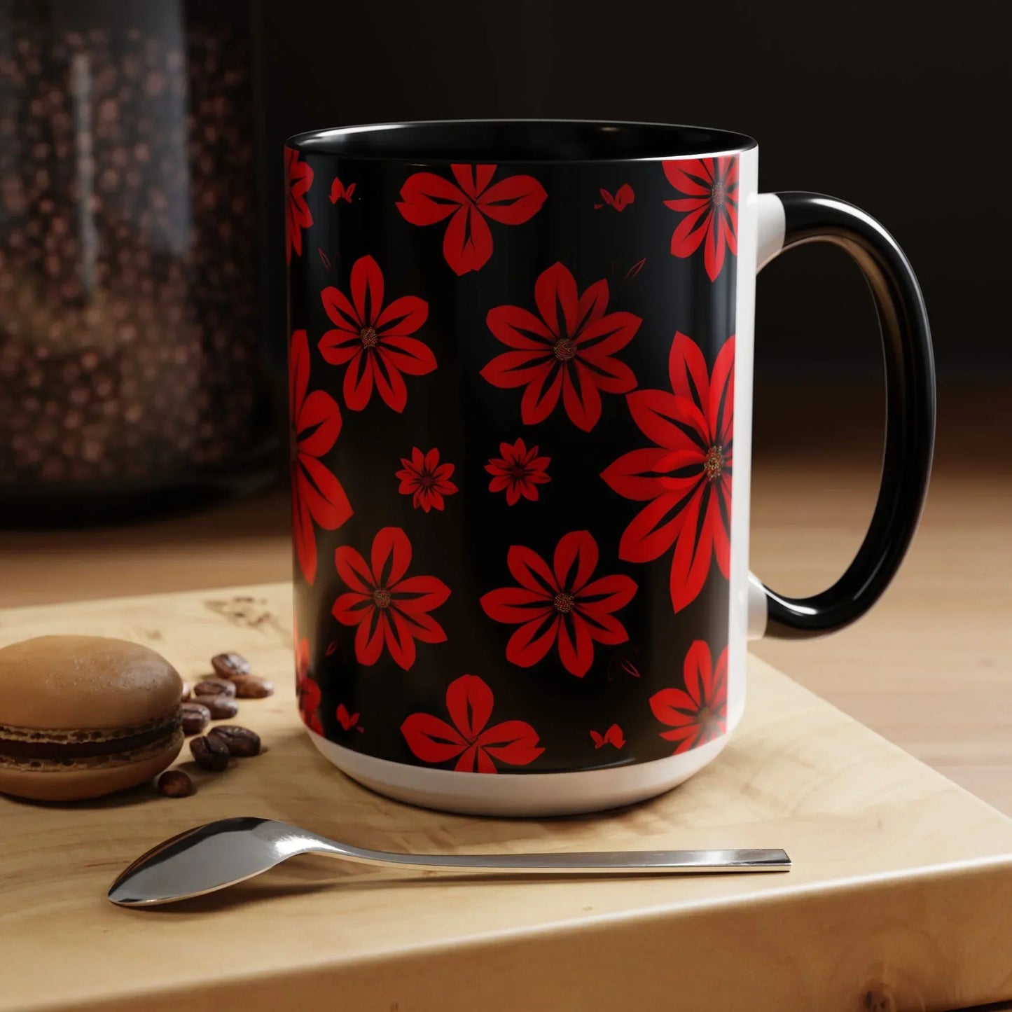 Accent Red Floral Coffee Mug – 11oz & 15oz - KarArmDesign