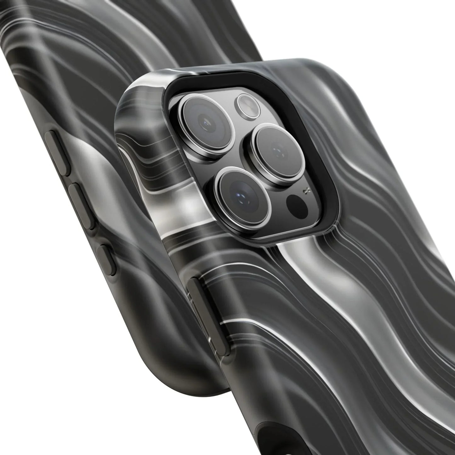 Wavy Illusion Black & Silver MagSafe® Tough Phone Case - KarArmDesign