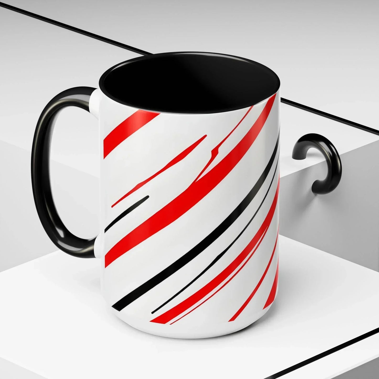 Bold Elegance – Red & Black Swirl Accent Coffee Mug - KarArmDesign