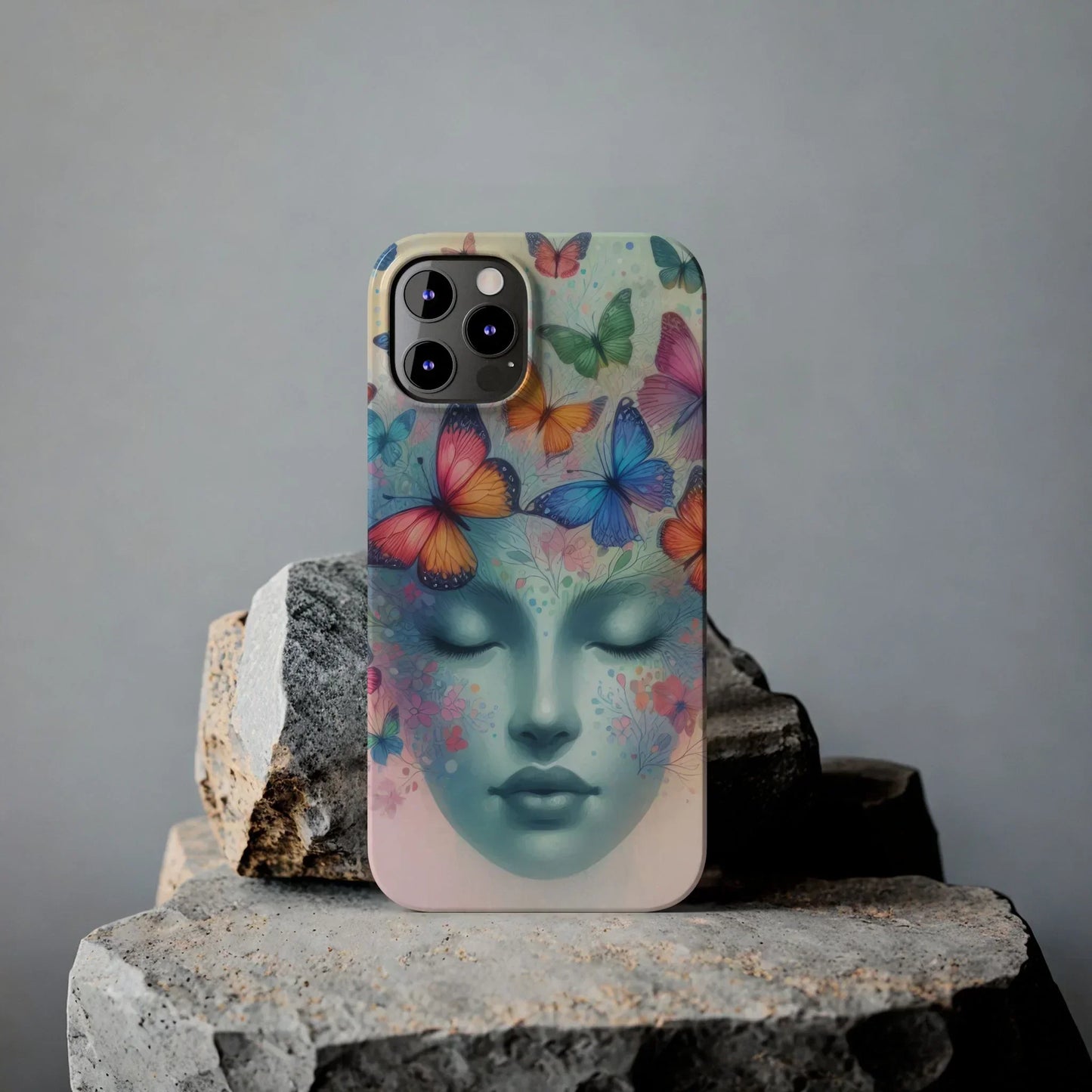 Butterfly Bloom Dreamy Woman with Closed Eyes Tough Phone Case for iPhone - KarArmDesign