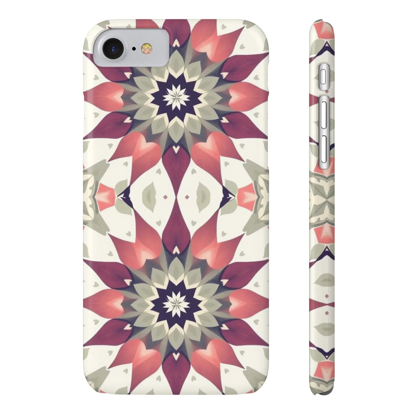 Burgundy mandala phone case for iPhone 7 to 16 Models - KarArmDesign
