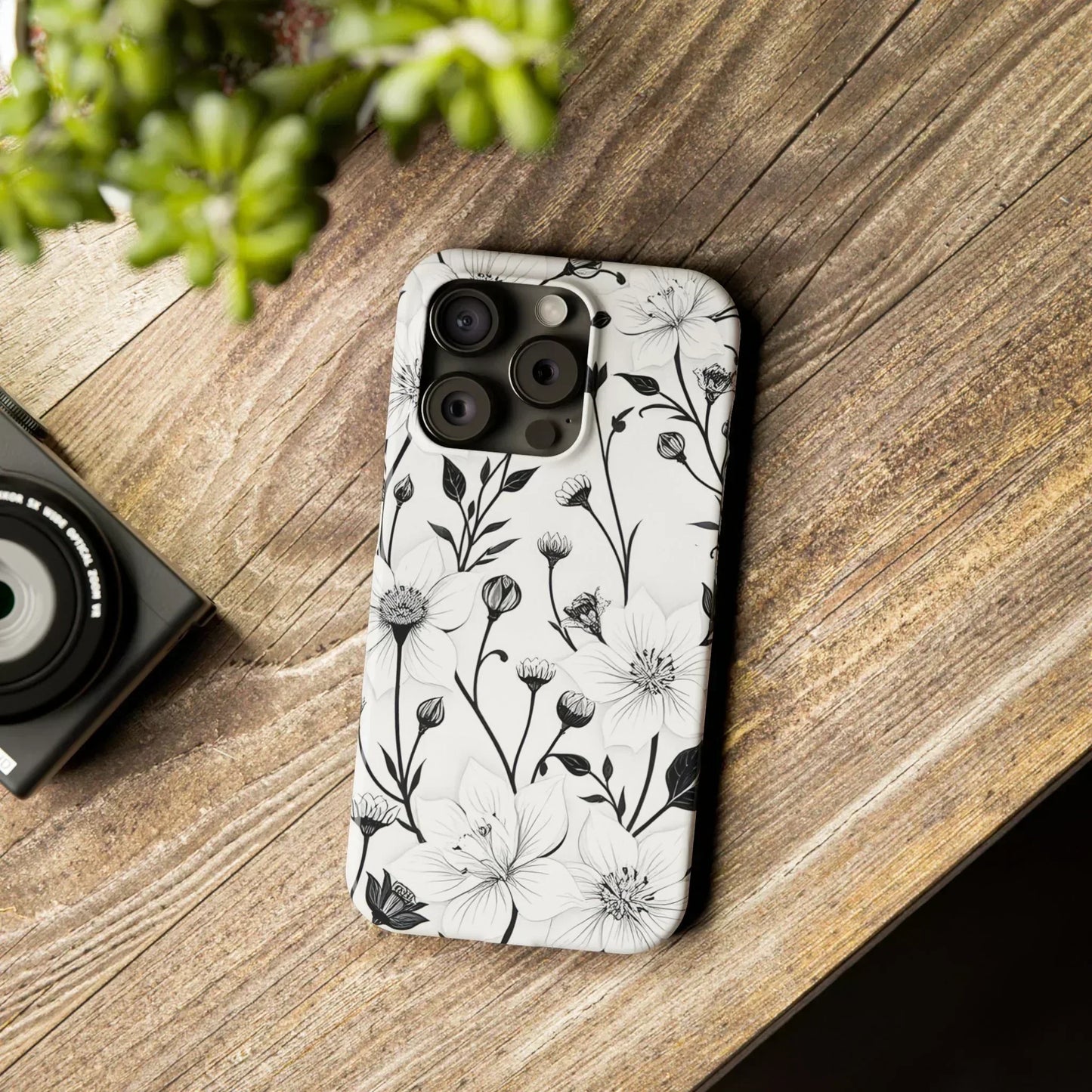 Monochrome Bloom Slim Floral Phone Case for iPhone 7-16 Models - KarArmDesign