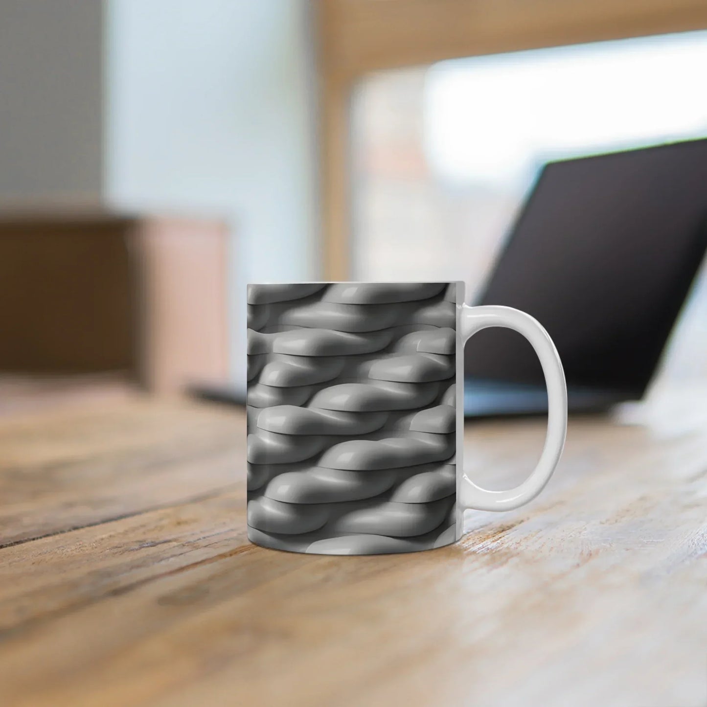 Braided Stoneware Elegance – Textured Gray Mug - 11oz - KarArmDesign