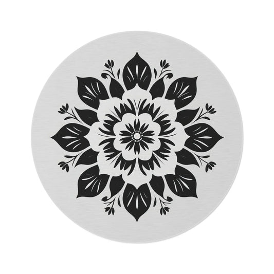 Round Rug with Intricate Black Mandala Pattern - KarArmDesign