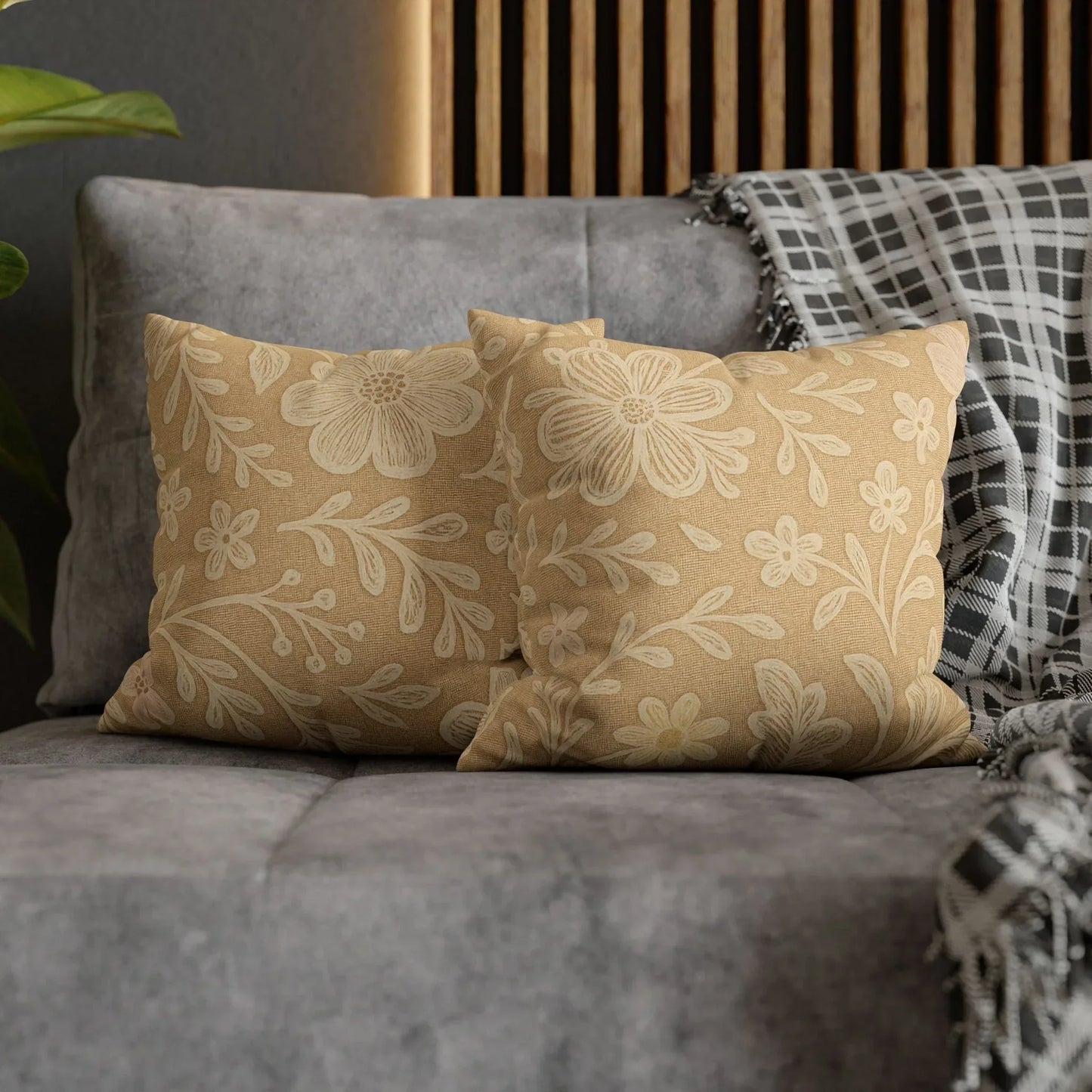 Beige Botanical Faux Suede Pillowcase - KarArmDesign
