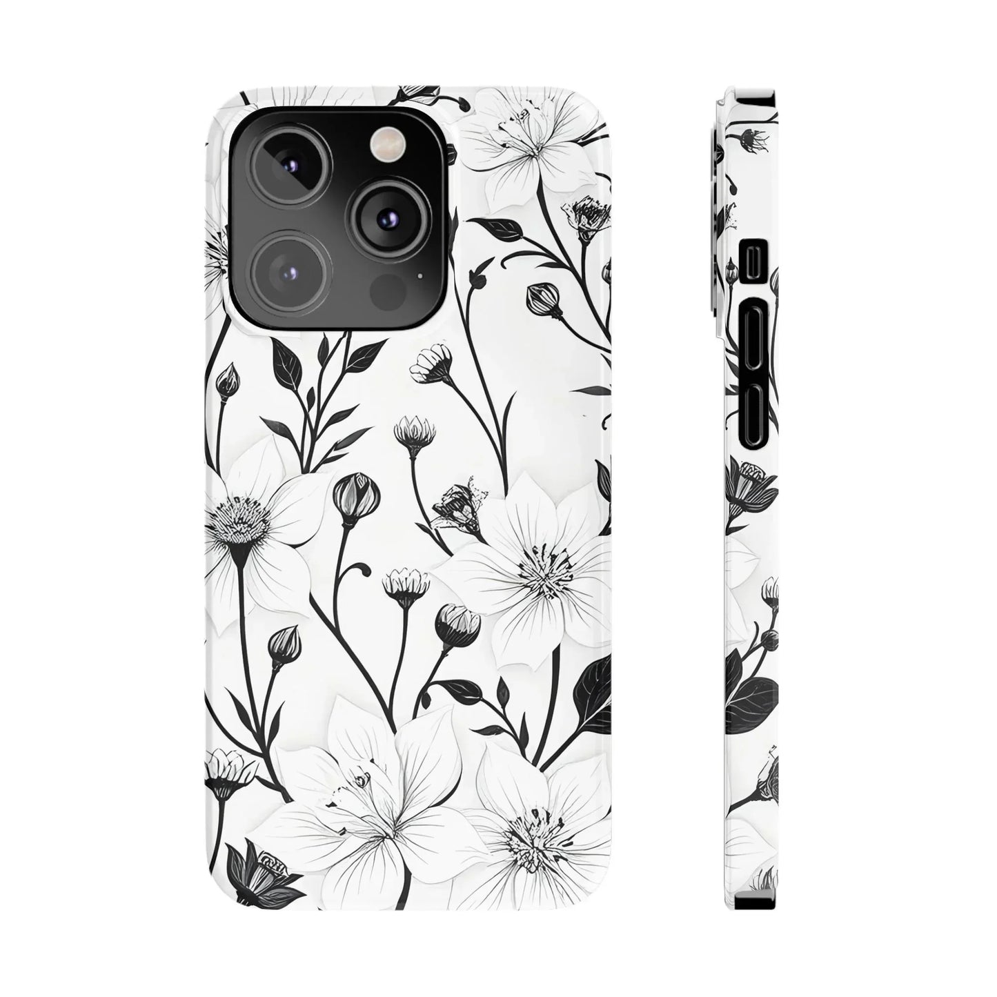 Monochrome Bloom Slim Floral Phone Case for iPhone 7-16 Models - KarArmDesign