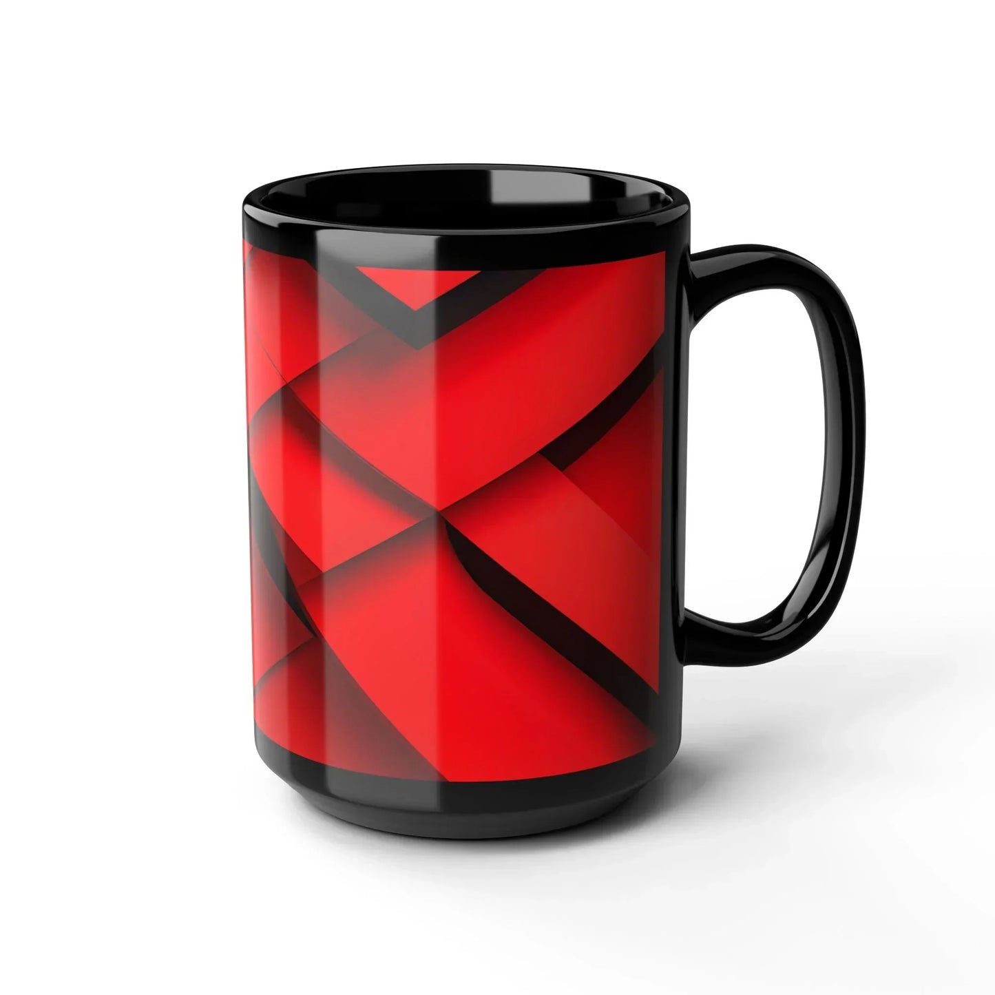 Geometric Red & Black Mug – Abstract Lines Design, 15oz - KarArmDesign