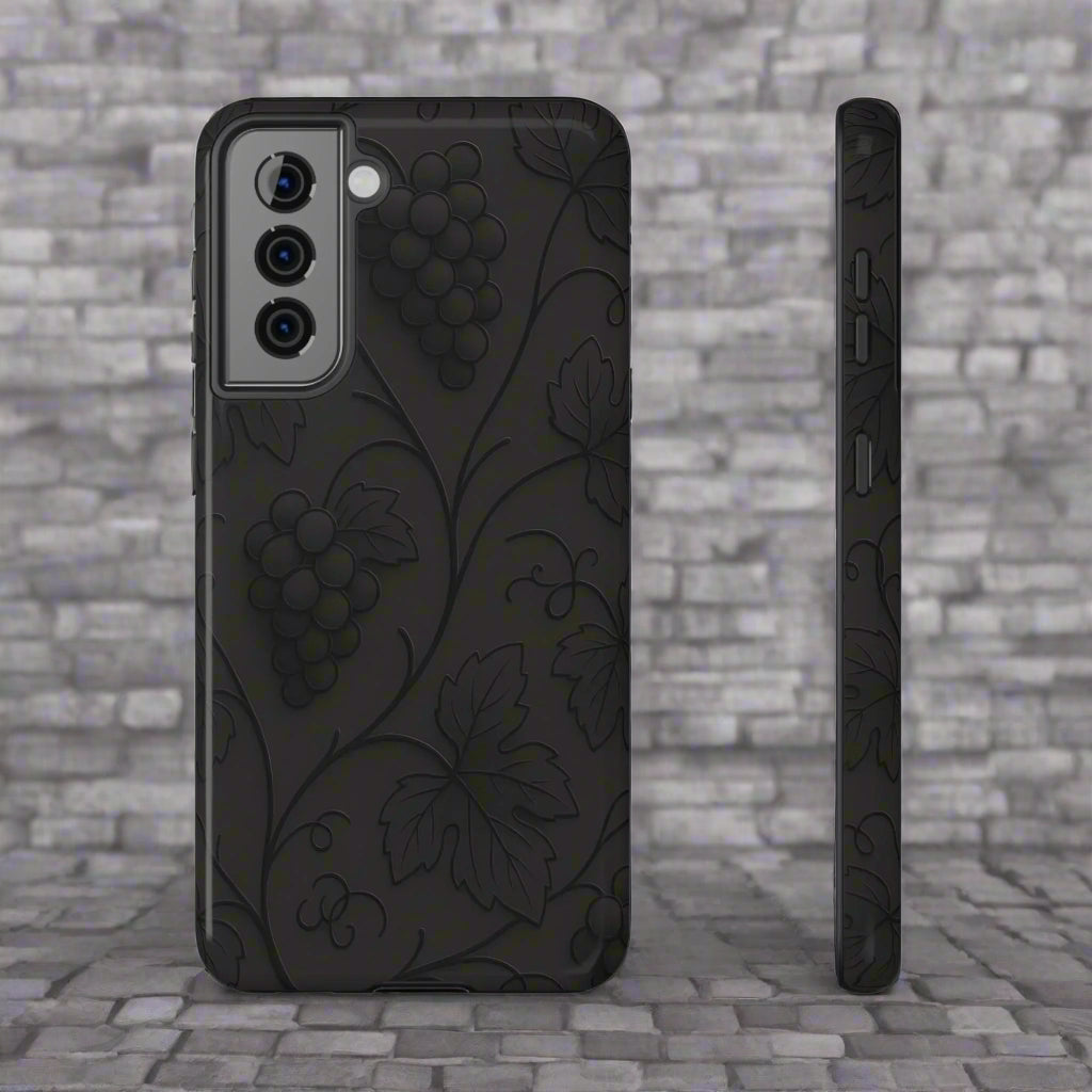 Elegant Embossed Grape Leaf Black Phone Case for iPhone and Galaxy - KarArmDesign