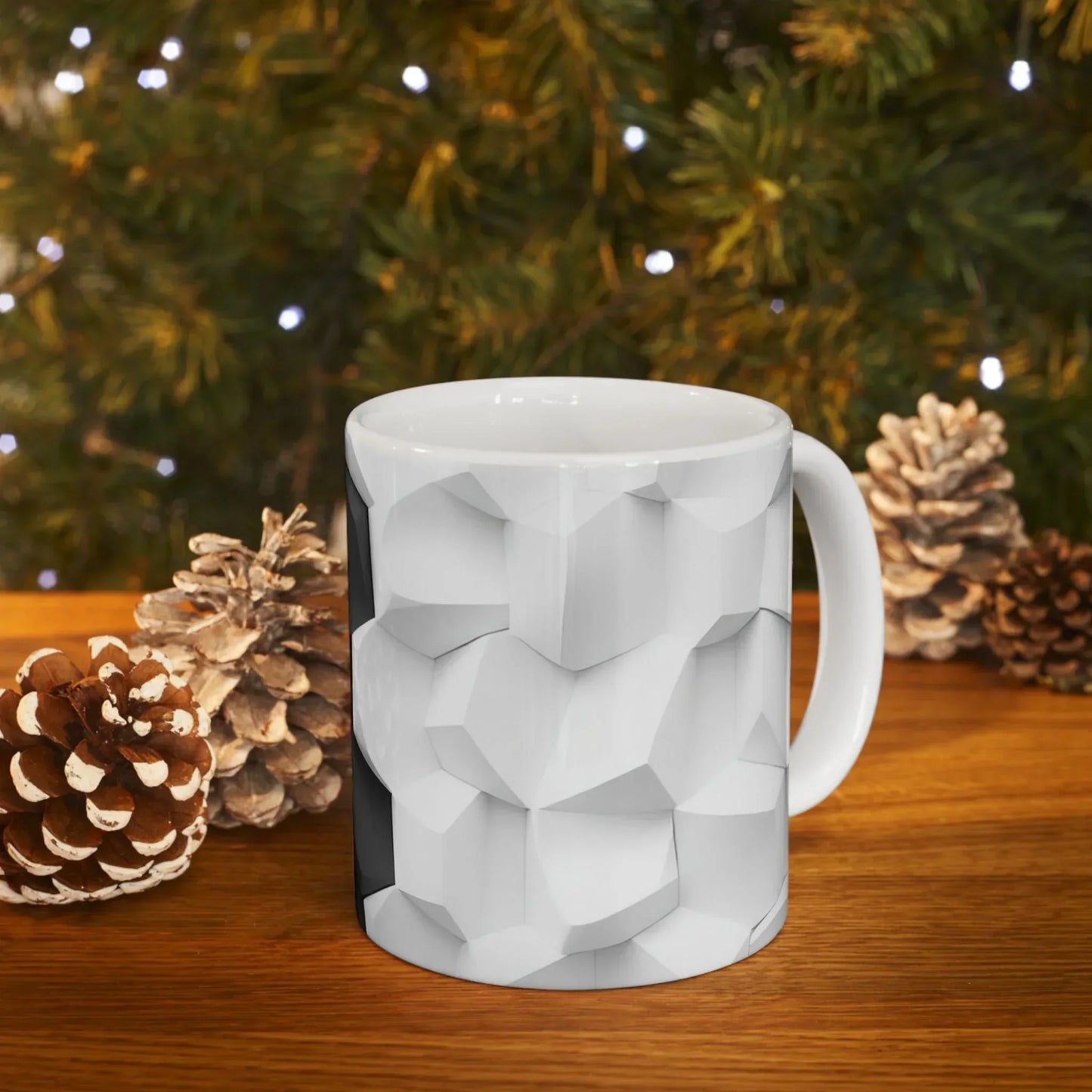 Stylish Black & White Faceted Design Ceramic Mug - 11oz - KarArmDesign