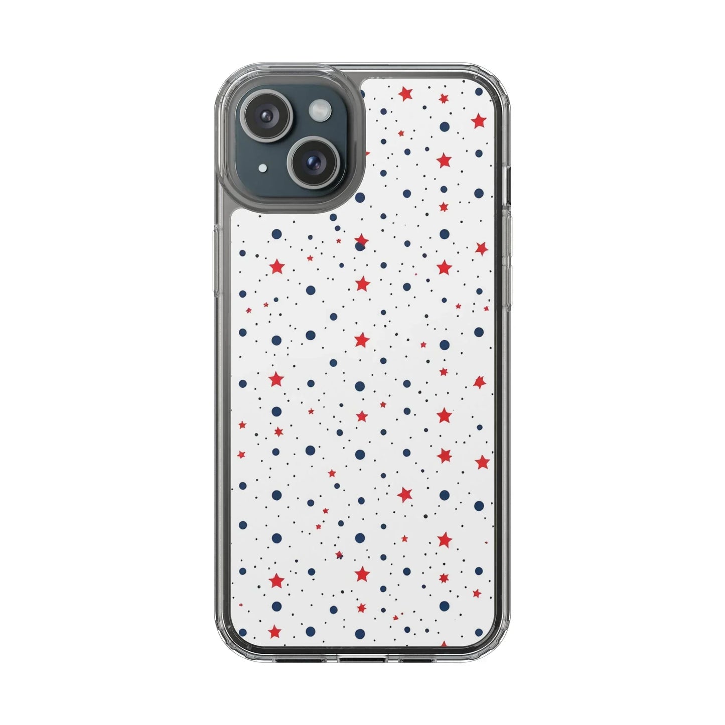 White Phone Case with Red Stars and Blue Polka Dots for iPhone and Galaxy - KarArmDesign
