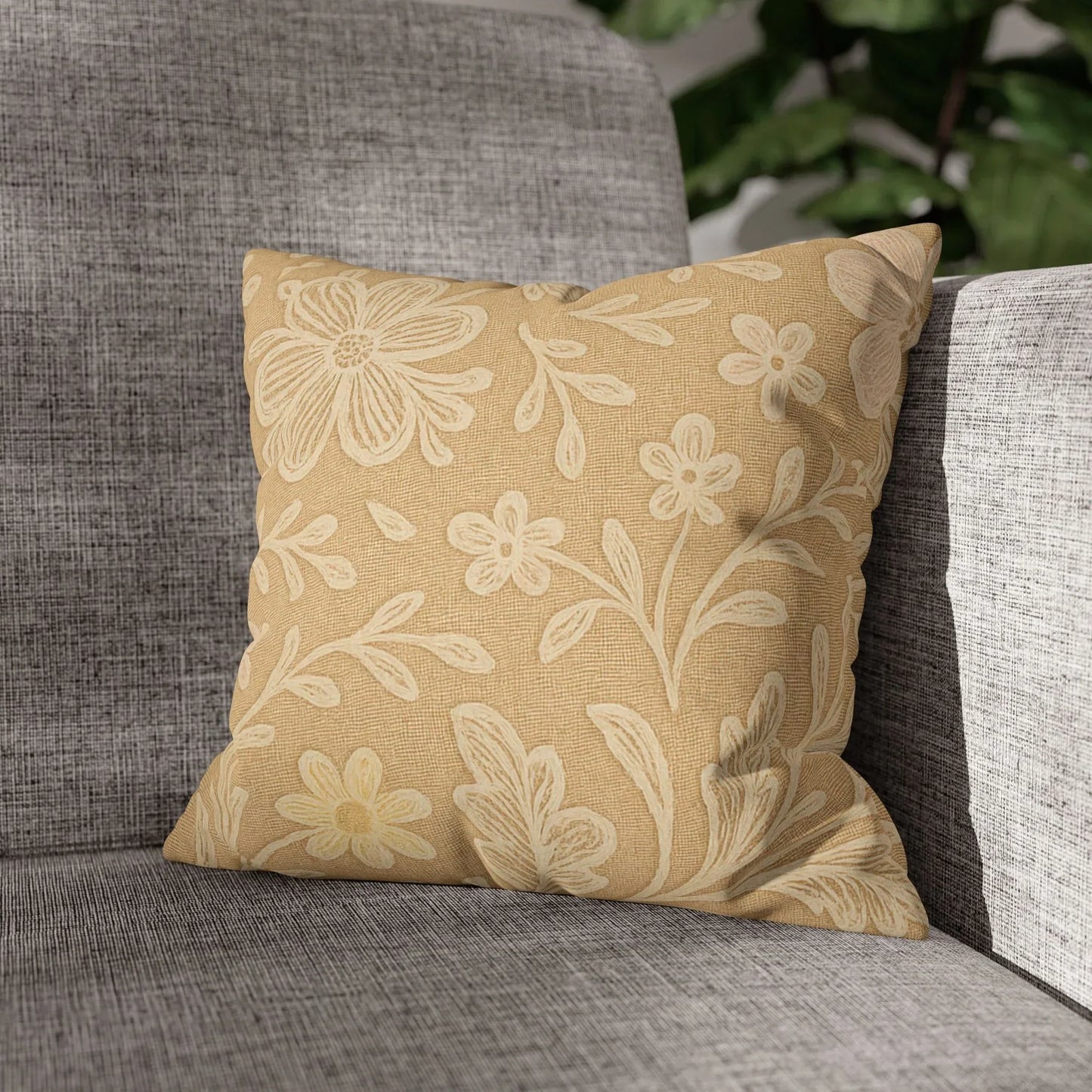 Beige Botanical Faux Suede Pillowcase - KarArmDesign