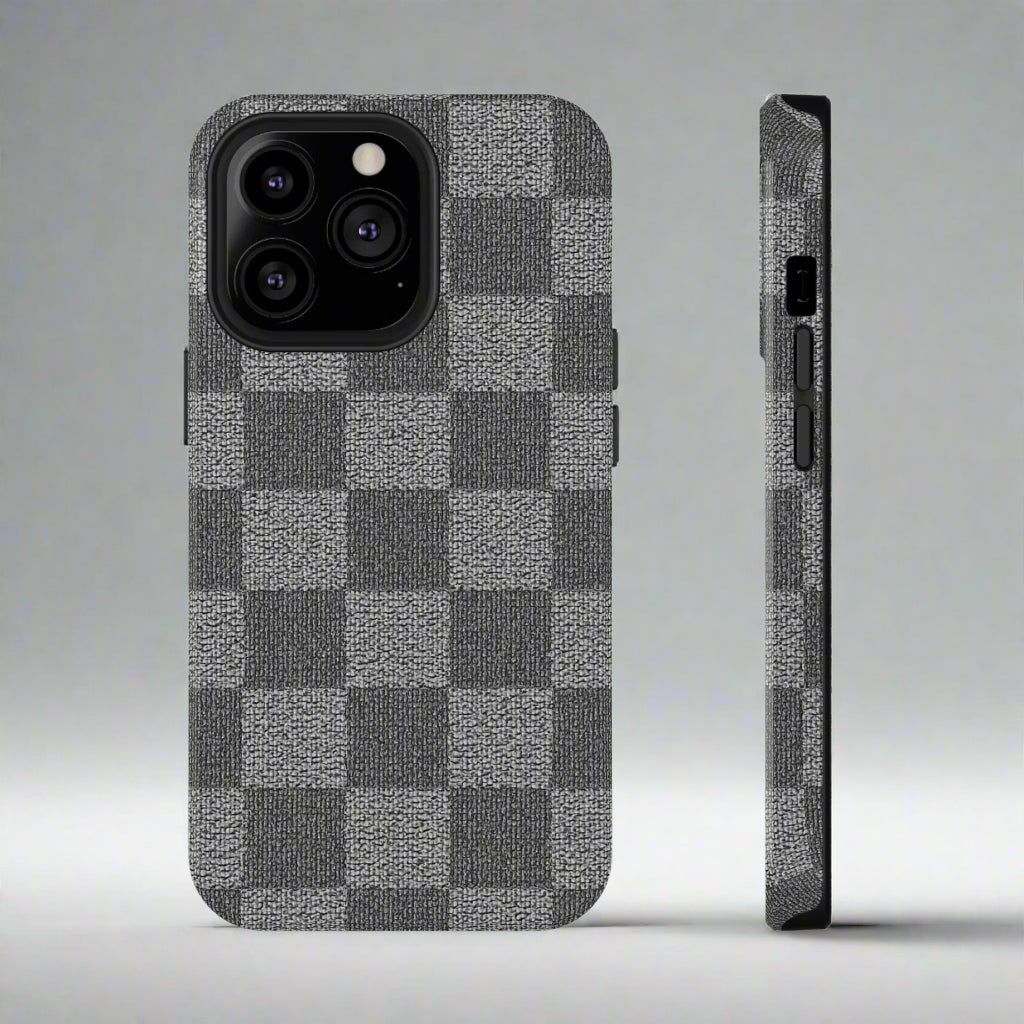 Gray Checkered Phone Case for iPhone 12-16 and Galaxy S21-S22 Models - KarArmDesign