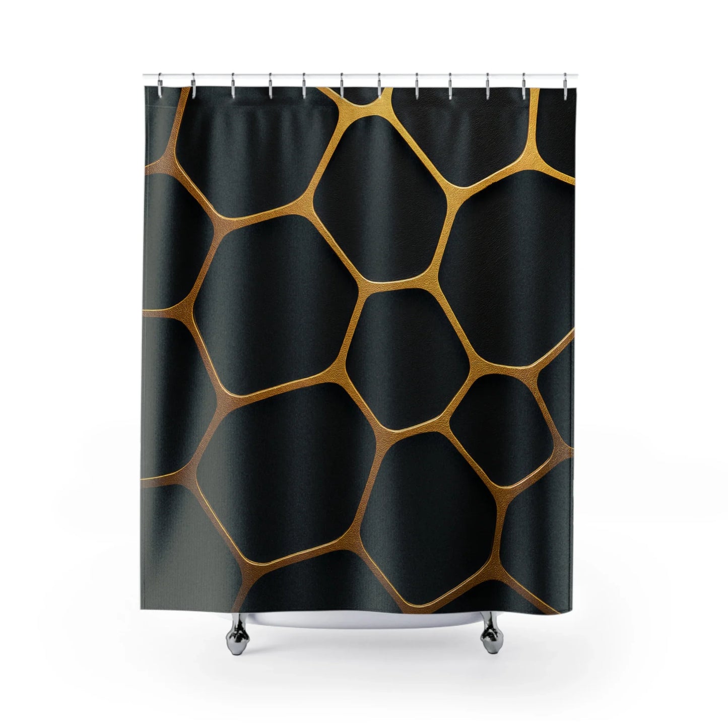Dark Textured Shower Curtain - Golden Cellscape - KarArmDesign