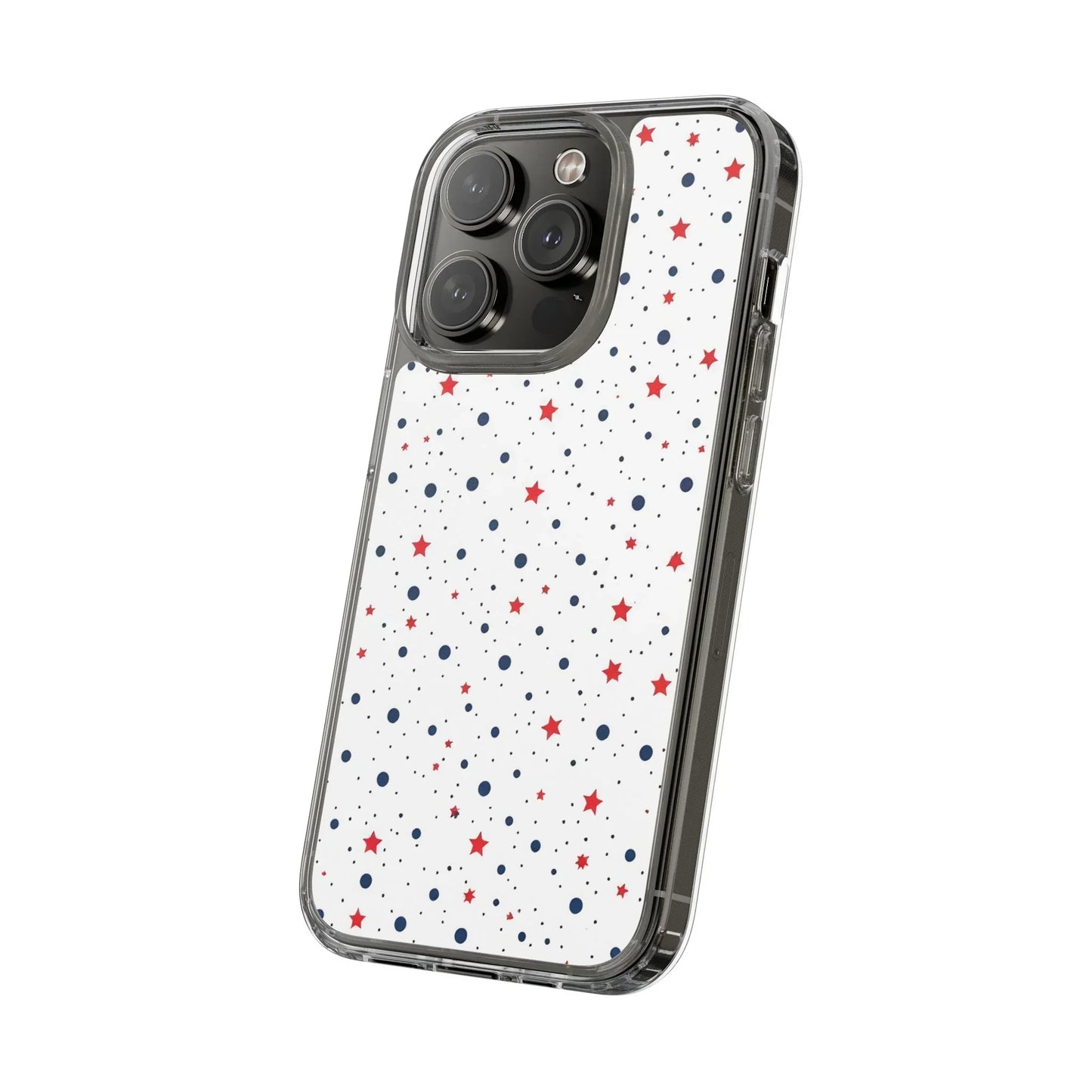 White Phone Case with Red Stars and Blue Polka Dots for iPhone and Galaxy - KarArmDesign
