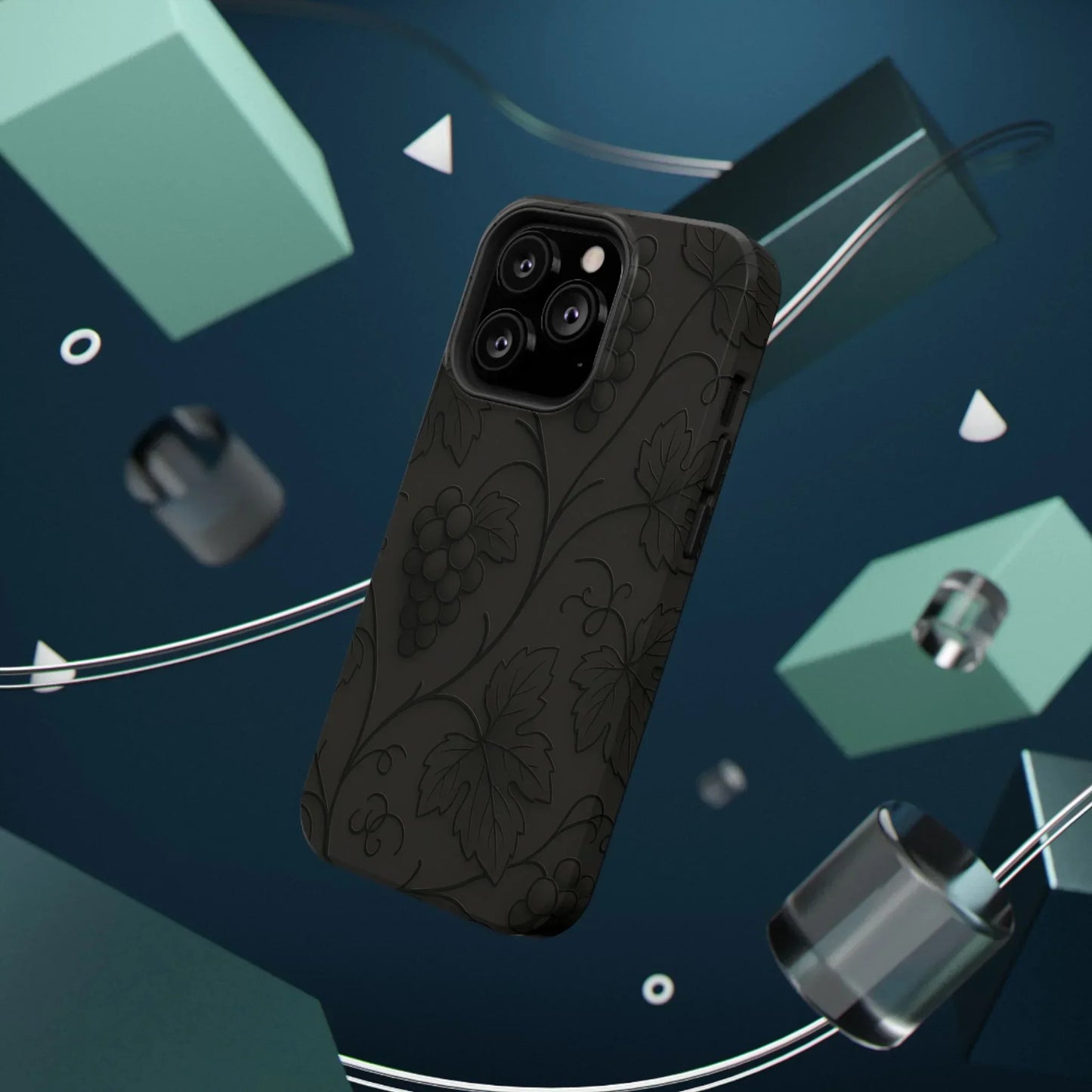 Elegant Embossed Grape Leaf Black Phone Case for iPhone and Galaxy - KarArmDesign