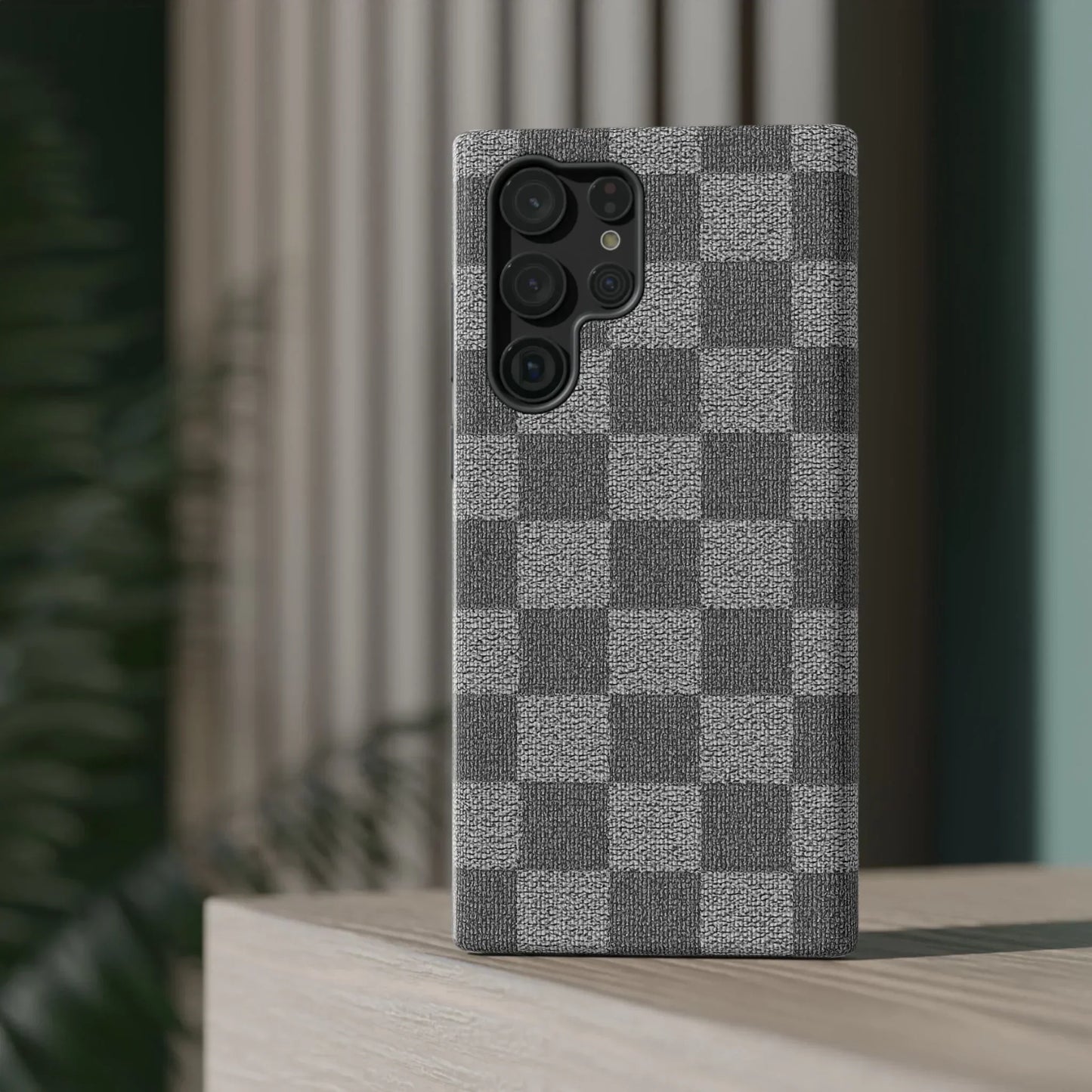 Gray Checkered Phone Case for iPhone 12-16 and Galaxy S21-S22 Models - KarArmDesign