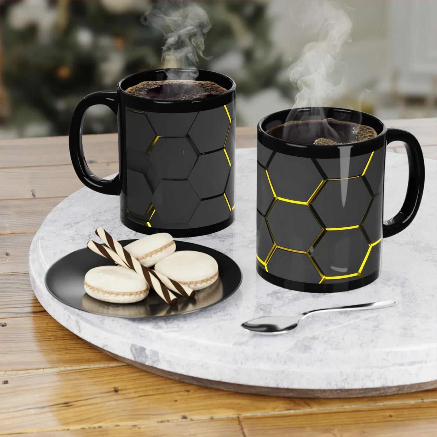 Black & Yellow Hexagonal Grid Mug – 11oz Ceramic - KarArmDesign