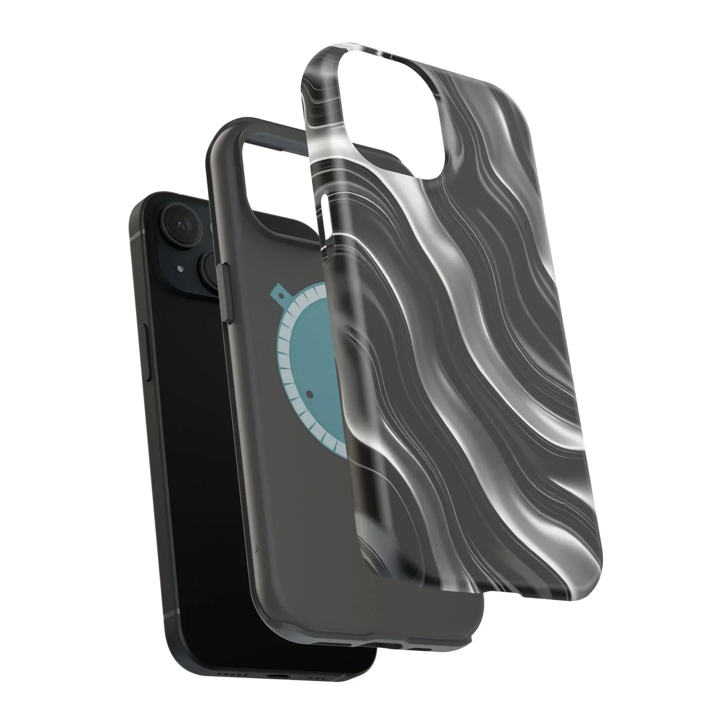 Wavy Illusion Black & Silver MagSafe® Tough Phone Case - KarArmDesign