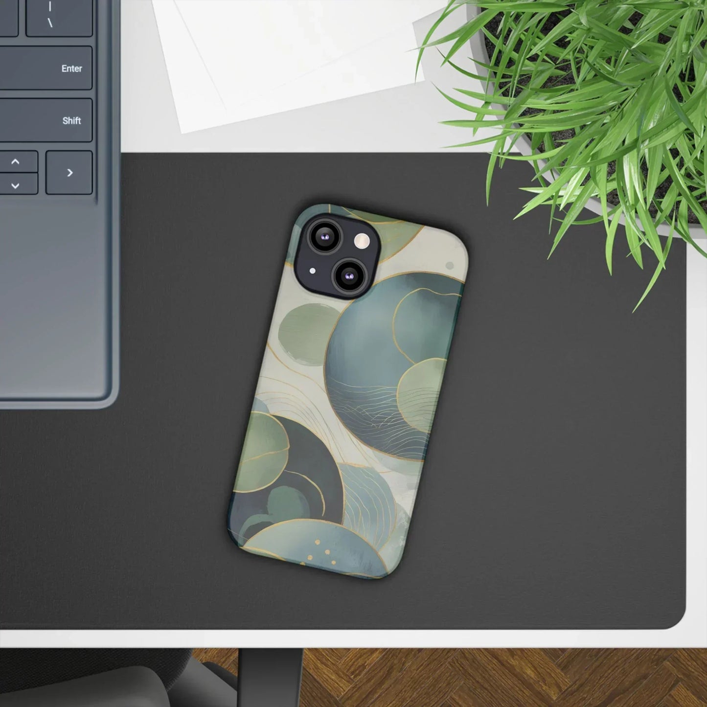 Abstract Teal Slim Phone Case for iPhone 12-16 Models - KarArmDesign