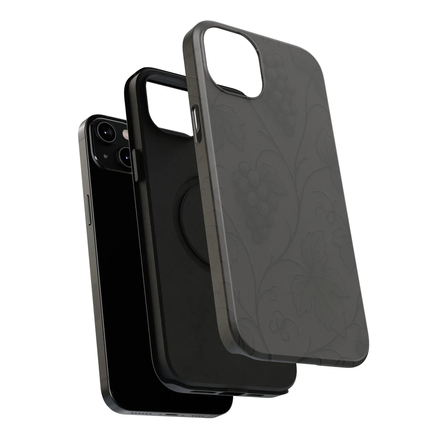 Elegant Embossed Grape Leaf Black Phone Case for iPhone and Galaxy - KarArmDesign
