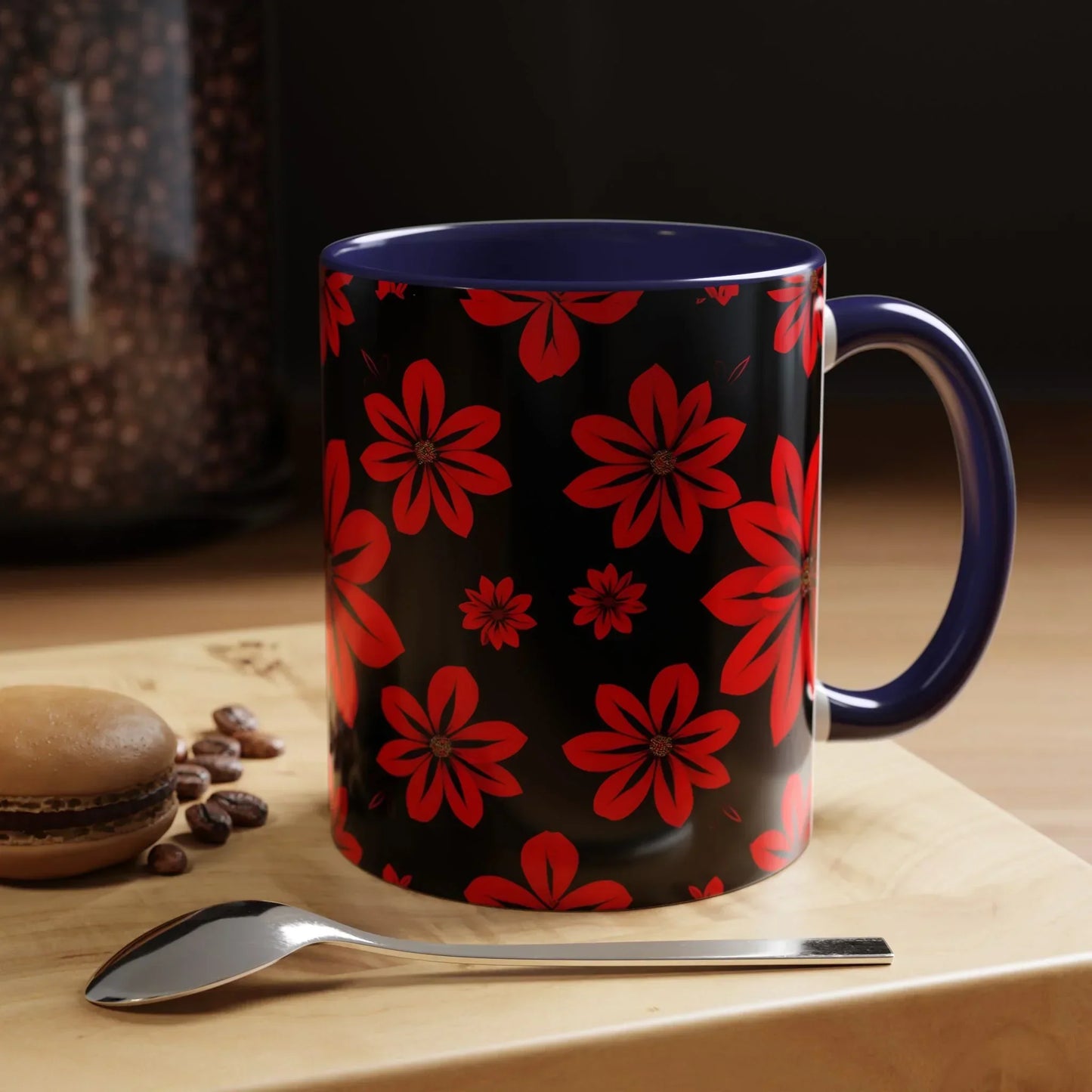Accent Red Floral Coffee Mug – 11oz & 15oz - KarArmDesign