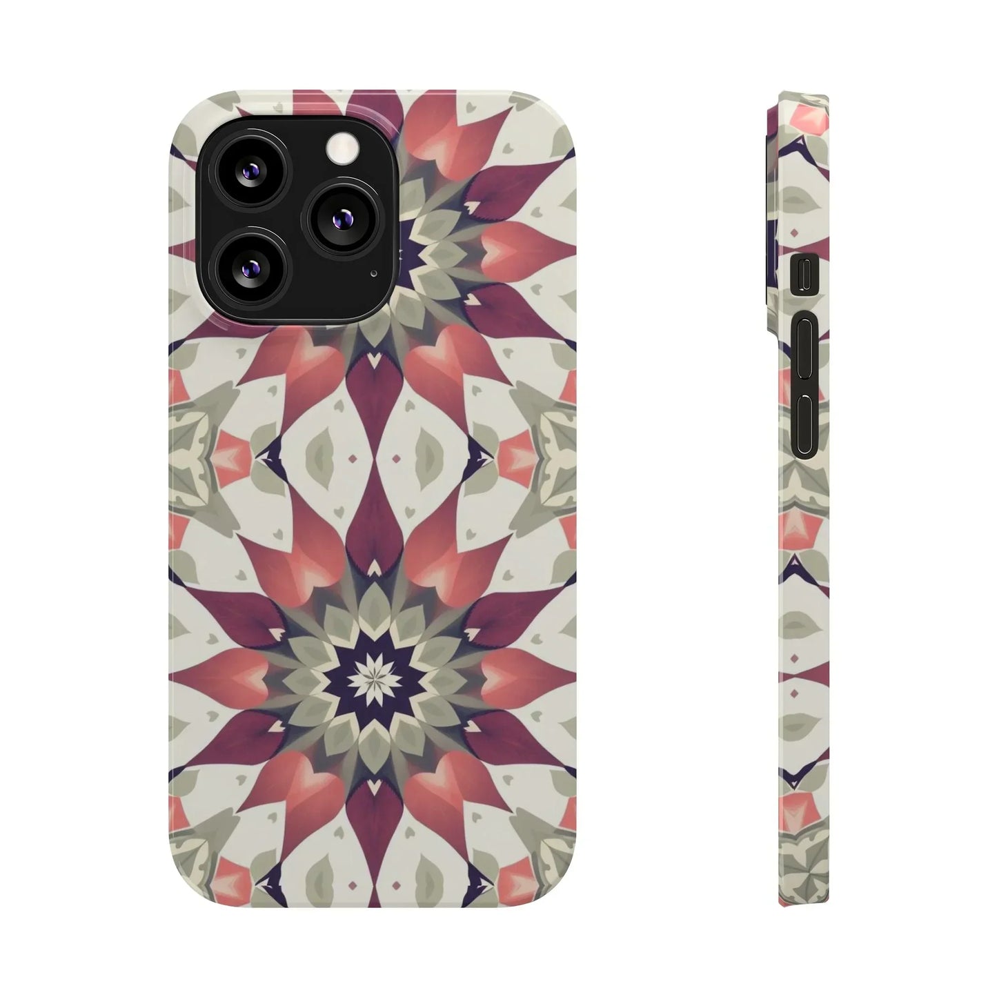 Burgundy mandala phone case for iPhone 7 to 16 Models - KarArmDesign