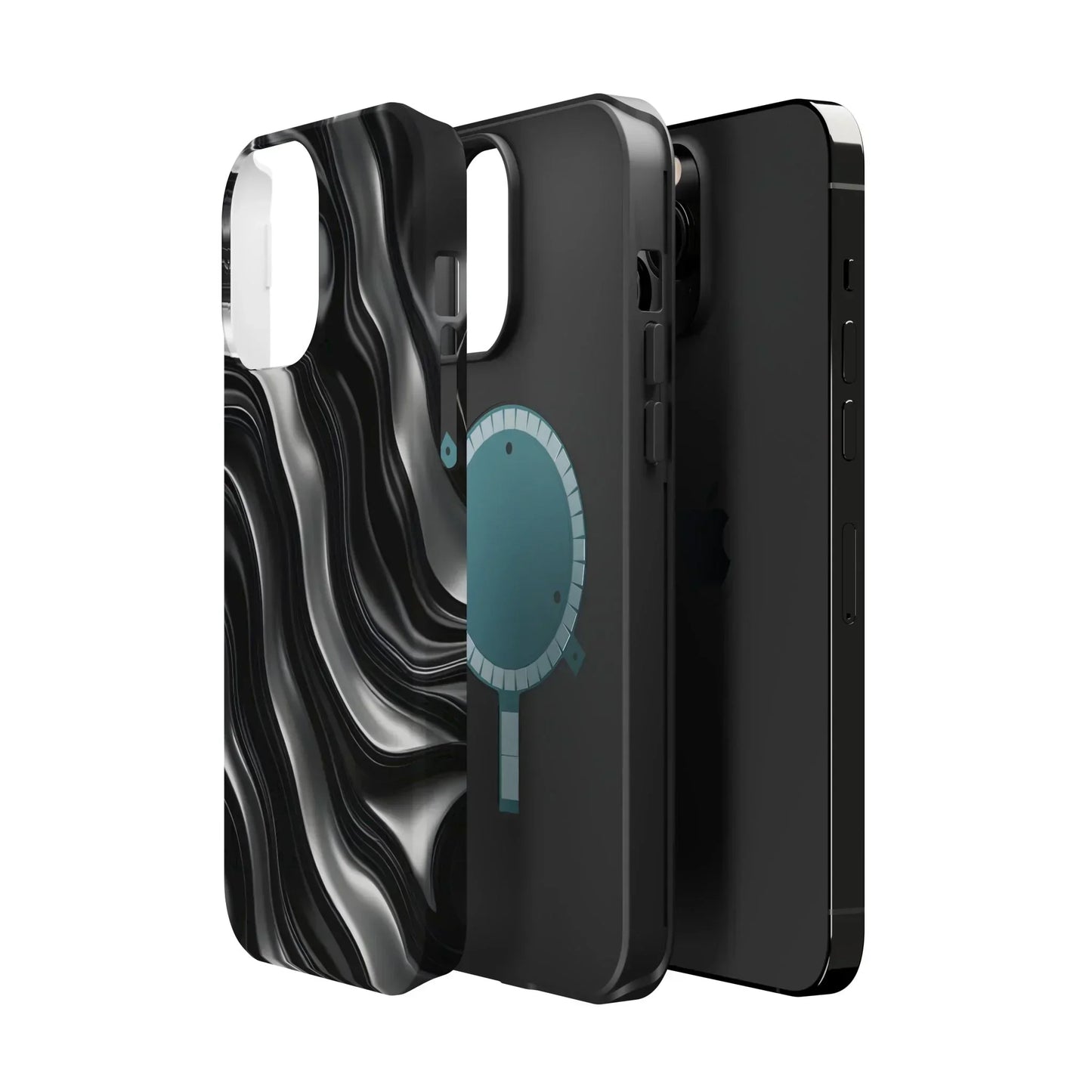 Wavy Illusion Black & Silver MagSafe® Tough Phone Case - KarArmDesign