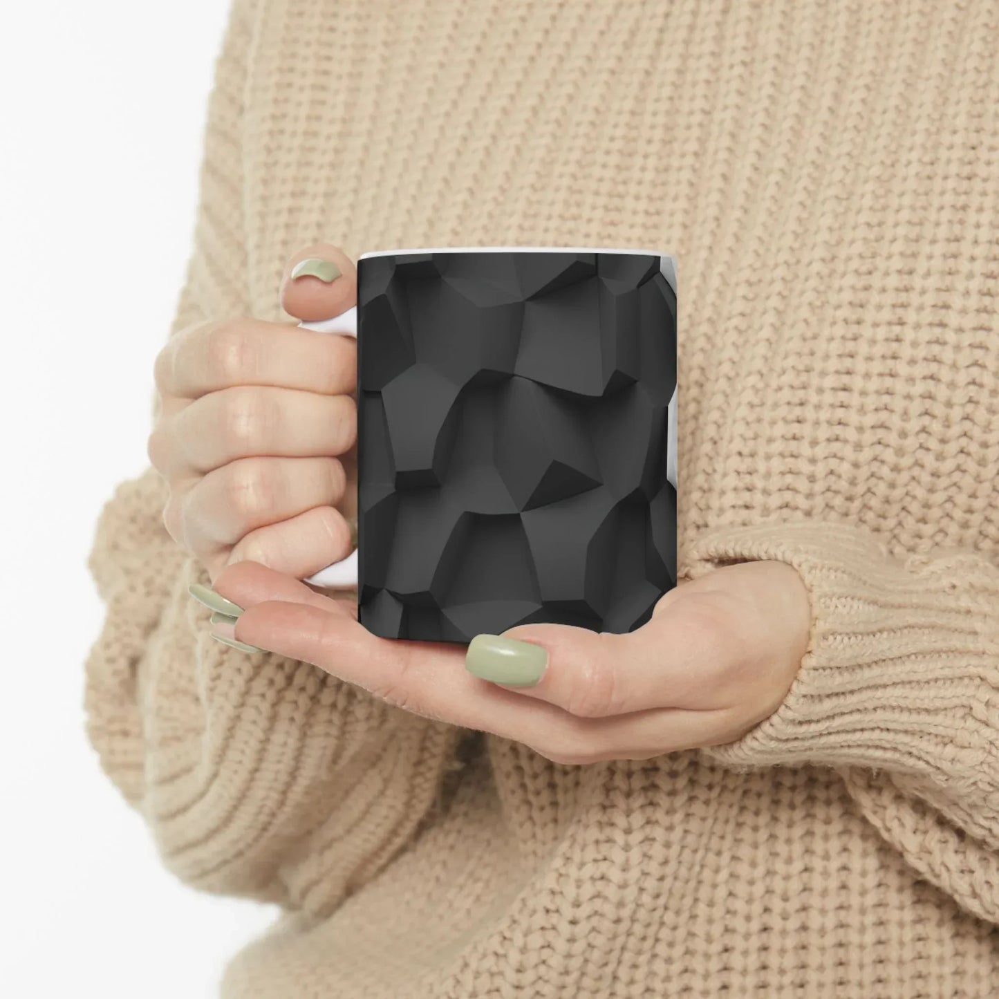 Stylish Black & White Faceted Design Ceramic Mug - 11oz - KarArmDesign