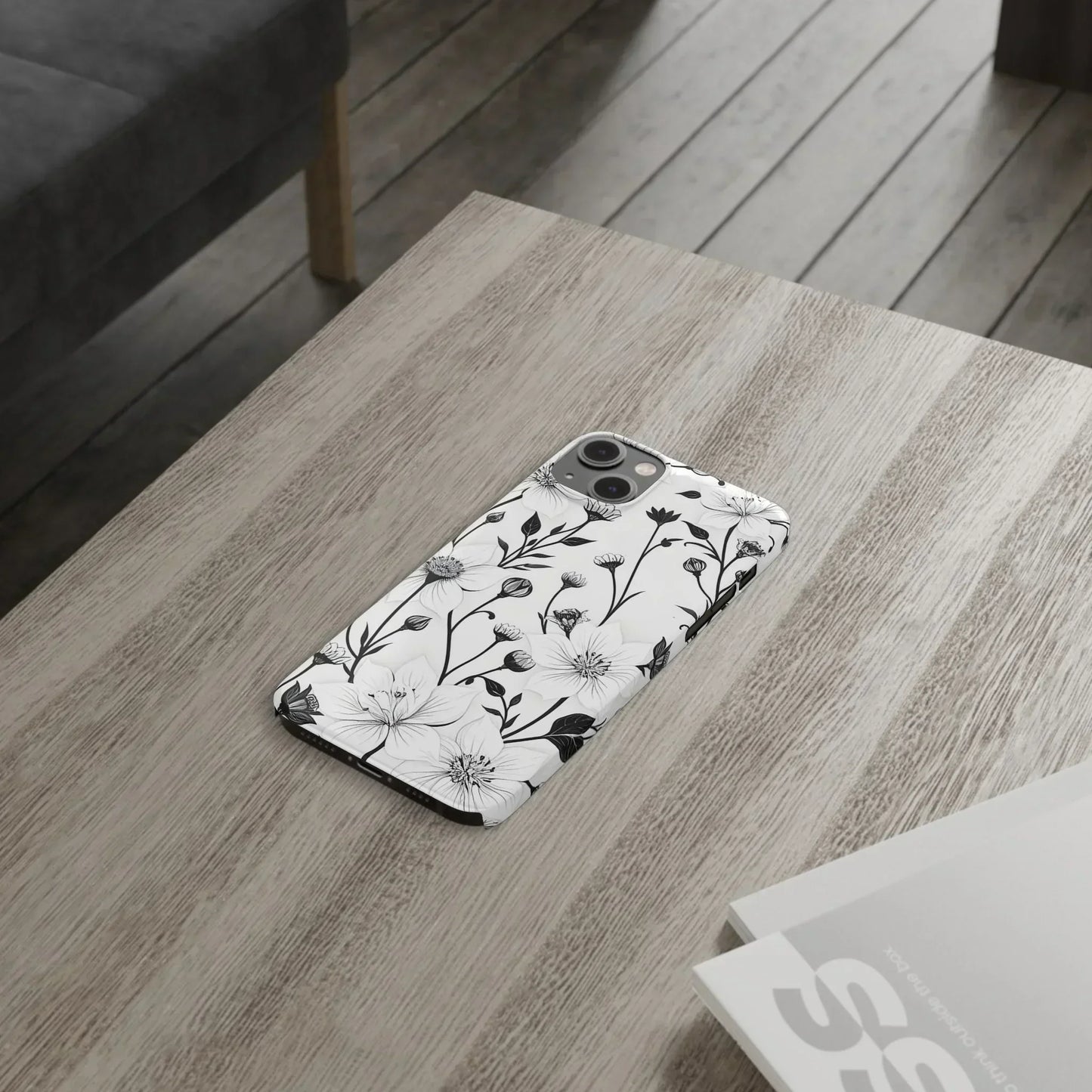 Monochrome Bloom Slim Floral Phone Case for iPhone 7-16 Models - KarArmDesign