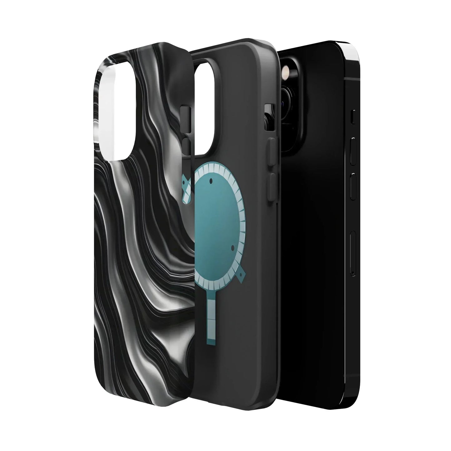 Wavy Illusion Black & Silver MagSafe® Tough Phone Case - KarArmDesign