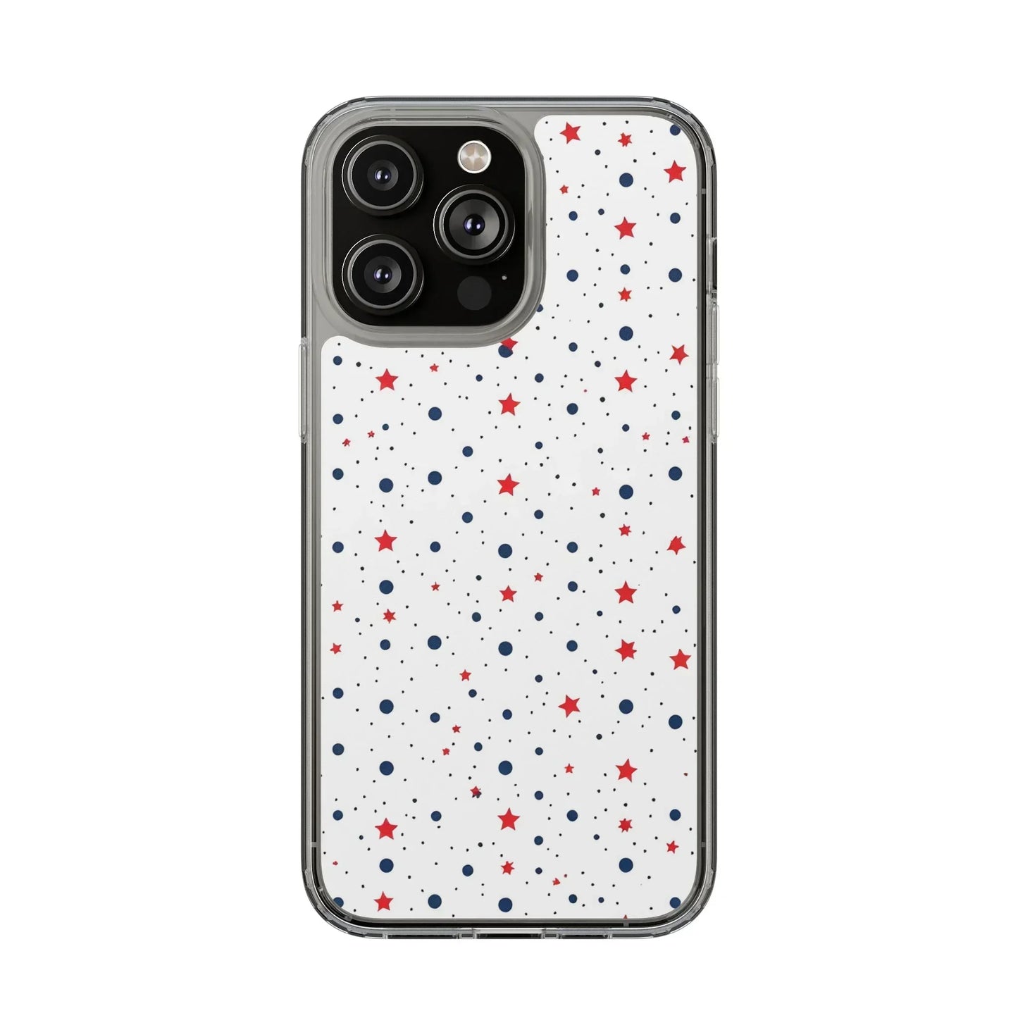 White Phone Case with Red Stars and Blue Polka Dots for iPhone and Galaxy - KarArmDesign