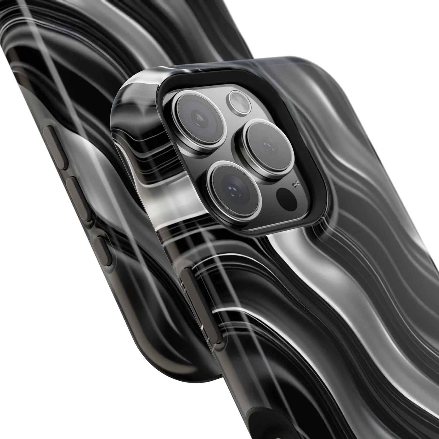 Wavy Illusion Black & Silver MagSafe® Tough Phone Case - KarArmDesign
