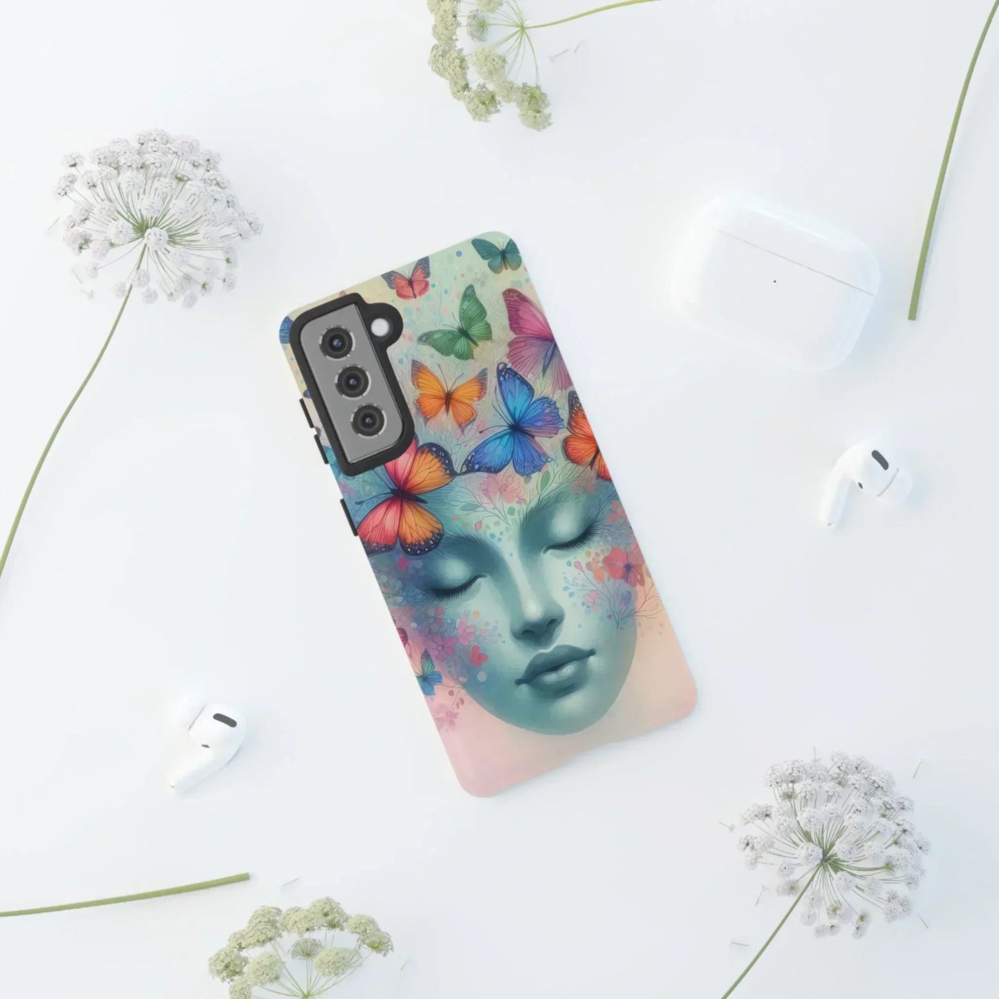 Butterfly Bloom Dreamy Woman Phone Case for Galaxy and Pixel - KarArmDesign