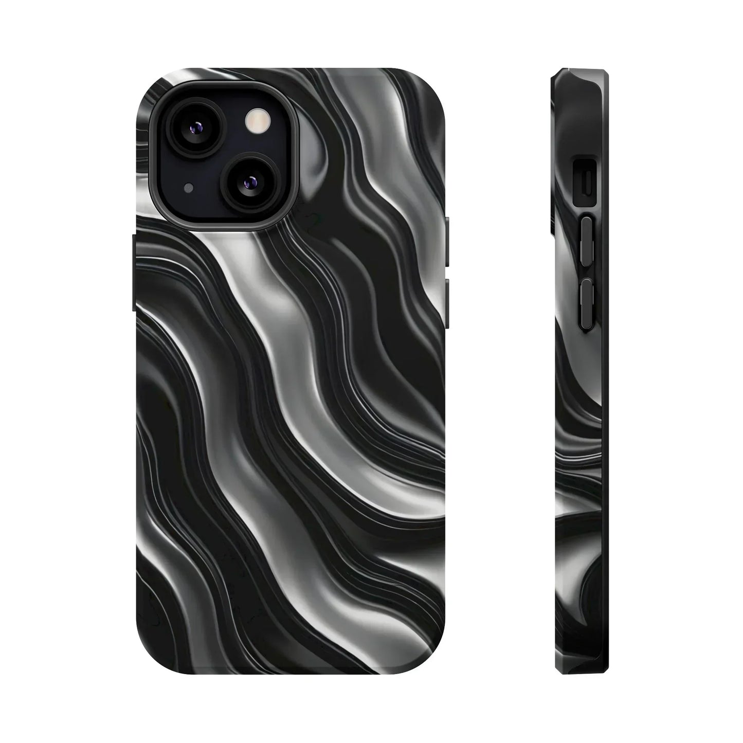 Wavy Illusion Black & Silver MagSafe® Tough Phone Case - KarArmDesign